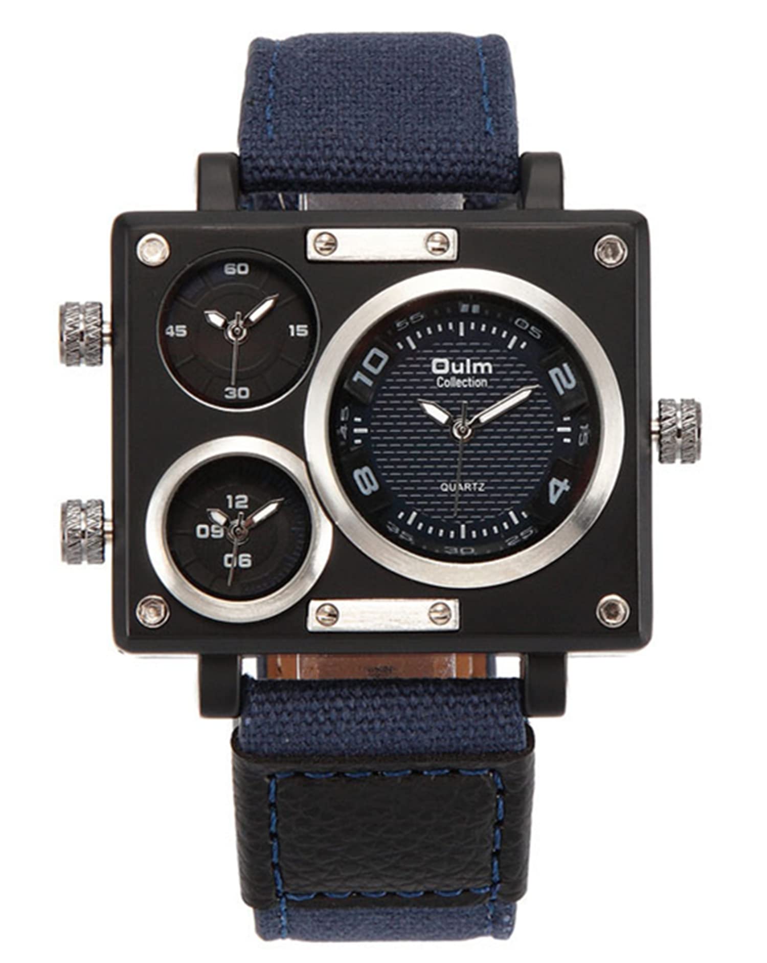 Multiple Time Zone Men's Quartz Watch - Big Square Dial, Casual Fabric Strap, Sport Wristwatch for Travel & Business Professionals | Perfect for Global Travelers, Business Trips & Outdoor Adventures
