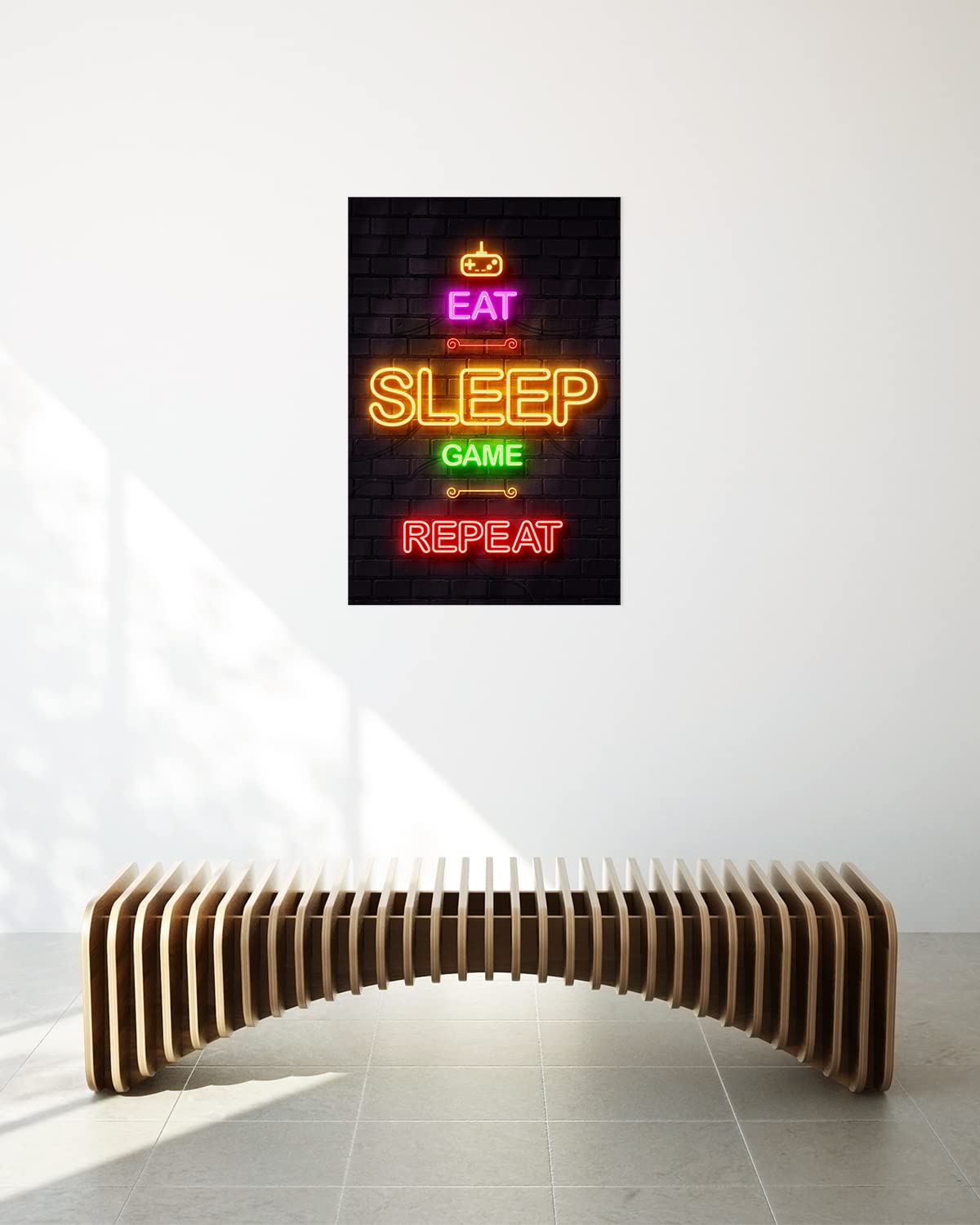 LIFVEAN 16x24in Unframed Gaming Posters for Boys Room - Cool Video Game Wall Art Decor for Bedroom & Gaming Room - Black Light Gamer Posters - Canvas Wall Decor - Perfect for Teen Boys Room, Game Themed Parties & Esports Fan Gifts - Eat Sleep Game Repeat