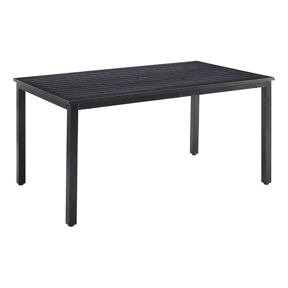 Crosley Kaplan 6-Person Rectangular Outdoor Dining Table with Umbrella Hole - Oil-Rubbed Bronze Metal Patio Furniture for Backyard, Garden & Poolside Dining