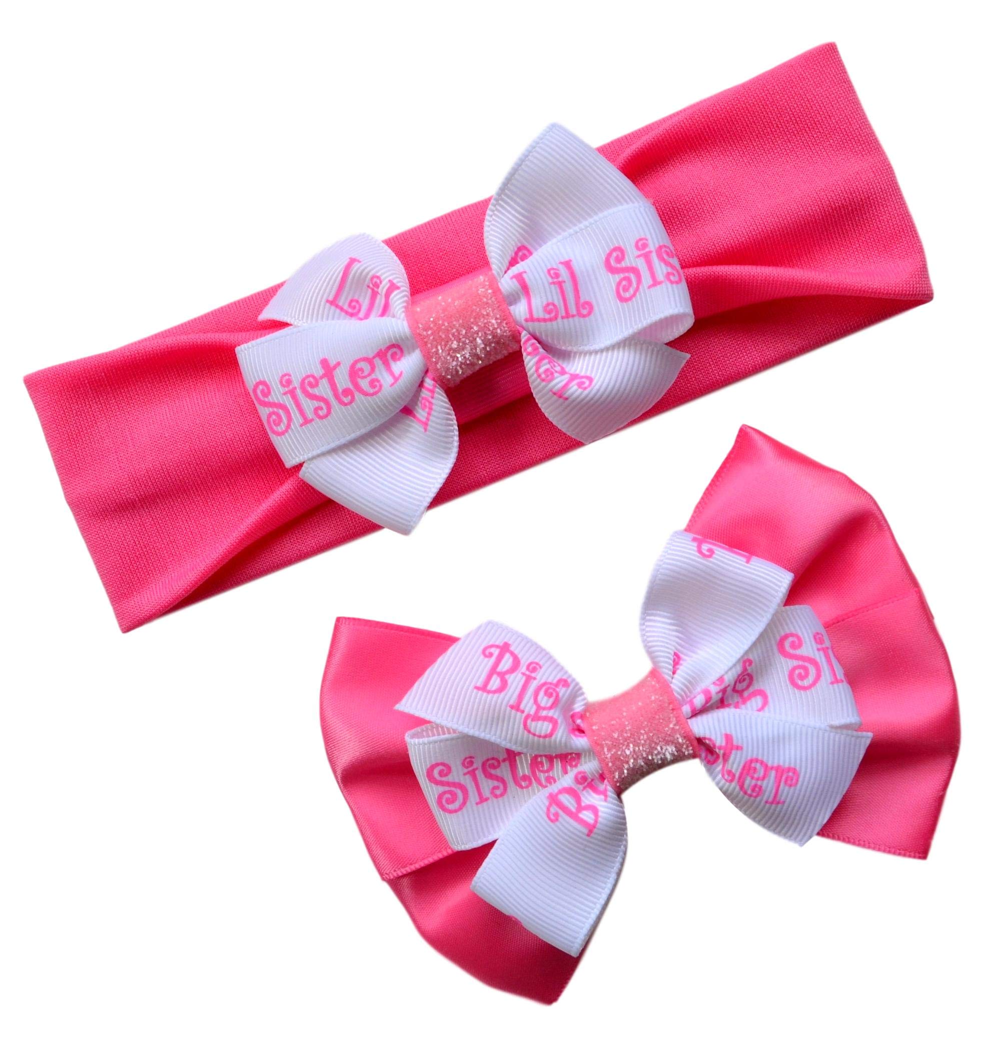 Sparkle Headband and Satin Hair Bow Gift Set for Big Sister & Little Sister - Matching Sister Accessories for Birthdays, Photos, and Special Occasions