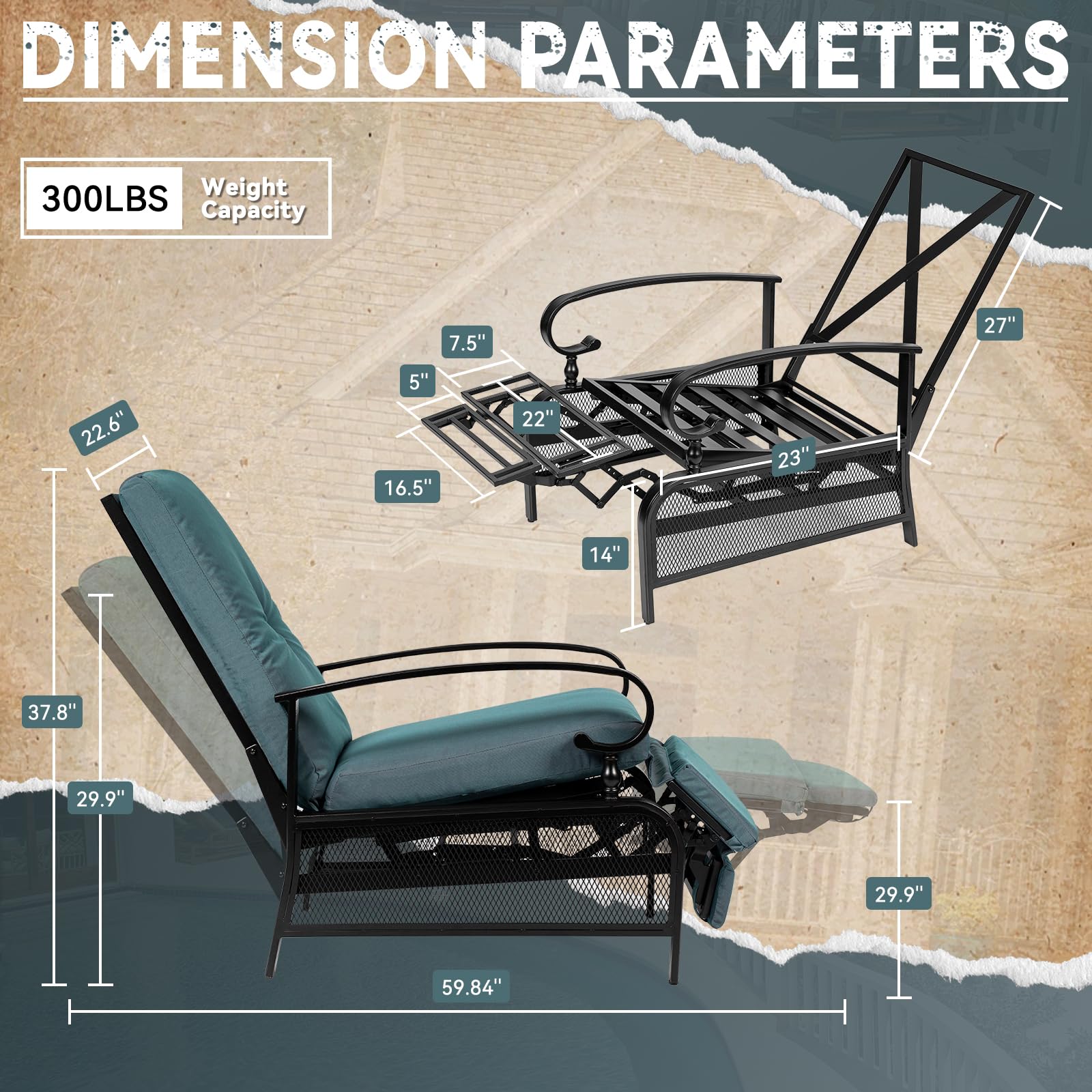 Adjustable Patio Lounge Chair - Outdoor Reclining Chaise with Removable Cushions & Durable Metal Frame - Perfect for Poolside, Backyard, or Beach Relaxation - Blue
