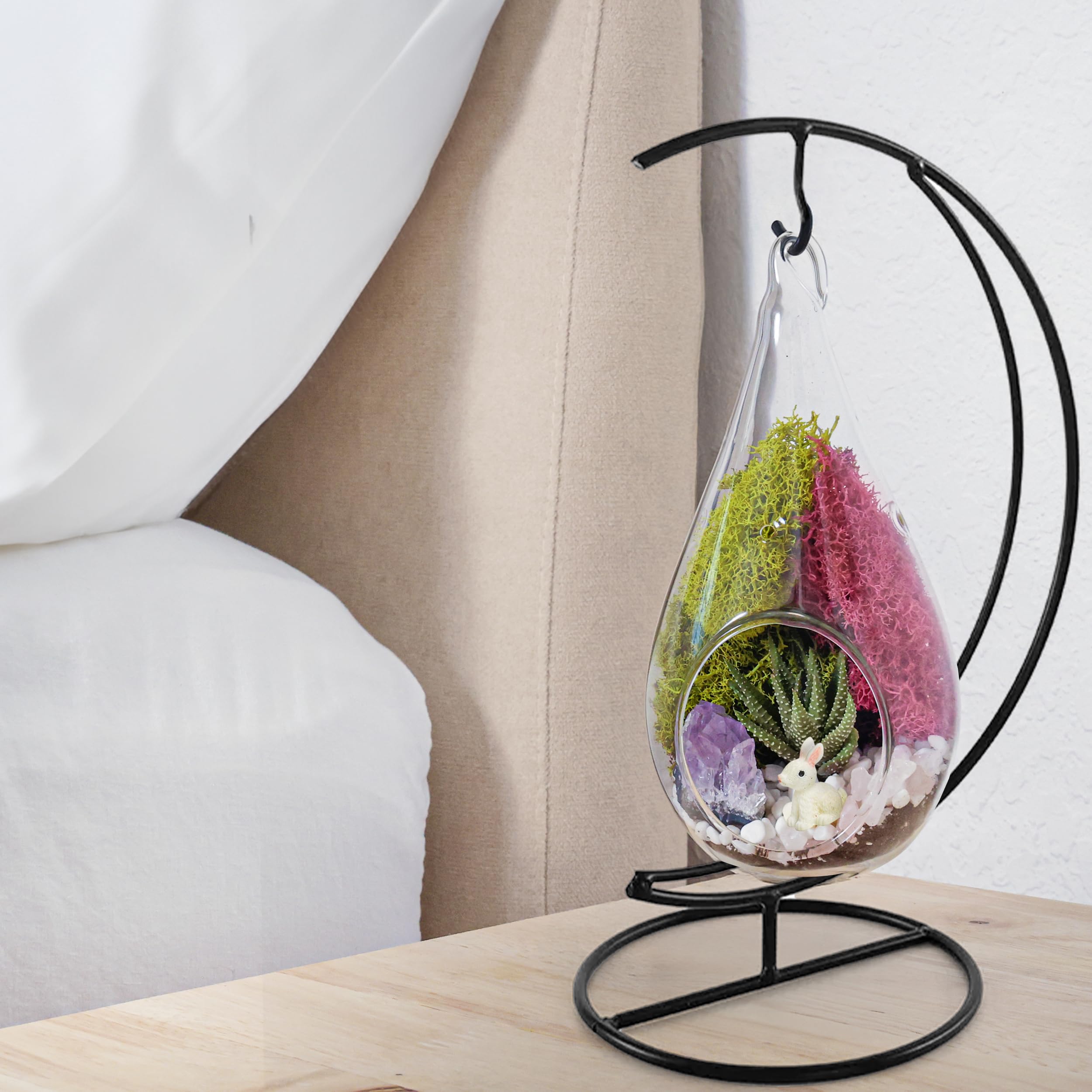 DIY Glass Terrarium Kit with Metal Stand - Complete Starter Set for Adults Includes Reindeer Moss, Crystals, Rocks, Tools & Mini Figurines | Perfect for Home Decor, Office Desk, Gift Ideas & Plant Lovers