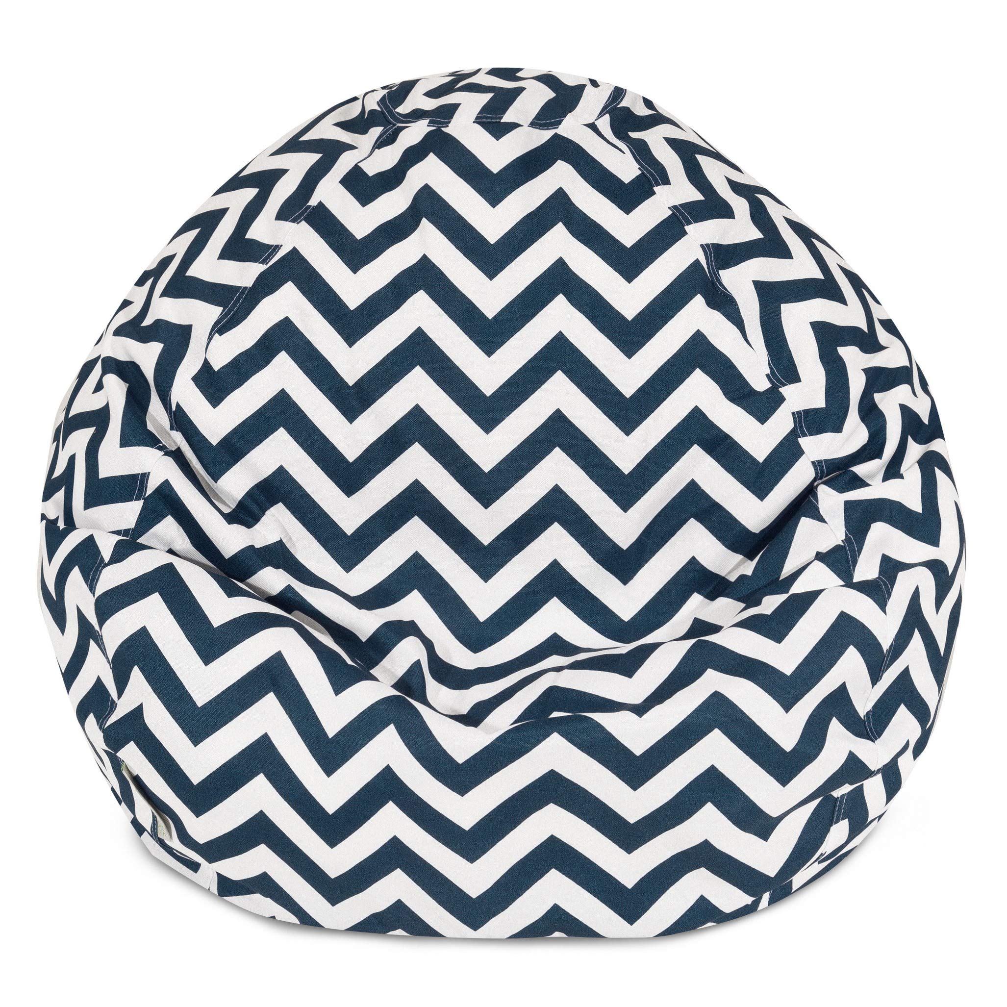 Majestic Home Goods Classic Bean Bag Chair for Adults & Kids - 28x28x22 Inch Oversized Chevron Pattern Bean Bag - Navy Blue - Perfect for Living Room, Game Room, Dorm & Bedroom Relaxation