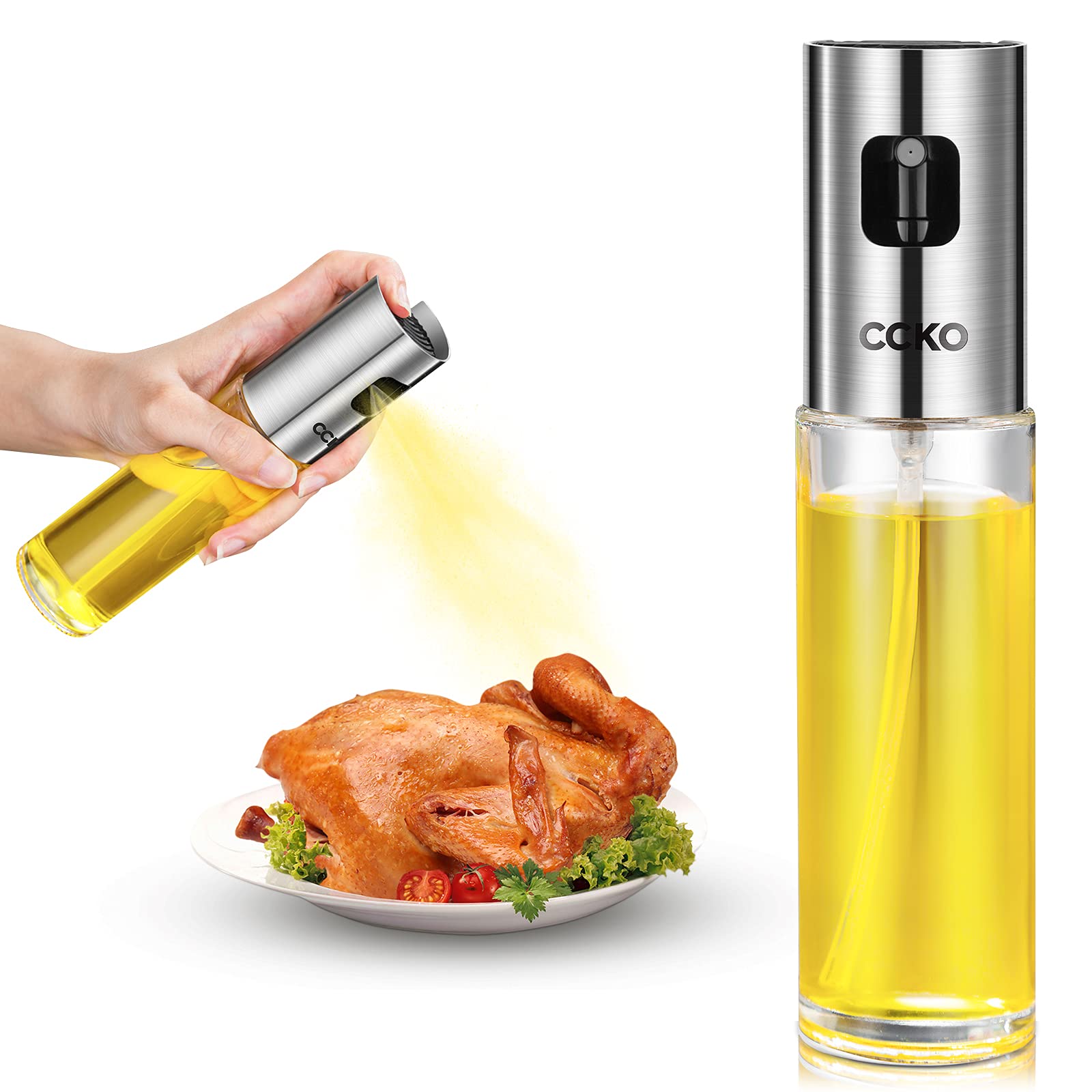 CCKO Oil Sprayer for Cooking - Non-Aerosol Oil Spray Dispenser Bottle for Air Fryer, Baking, BBQ, Salad, Frying & Grilling | Perfect for Healthy Cooking & Kitchen Use