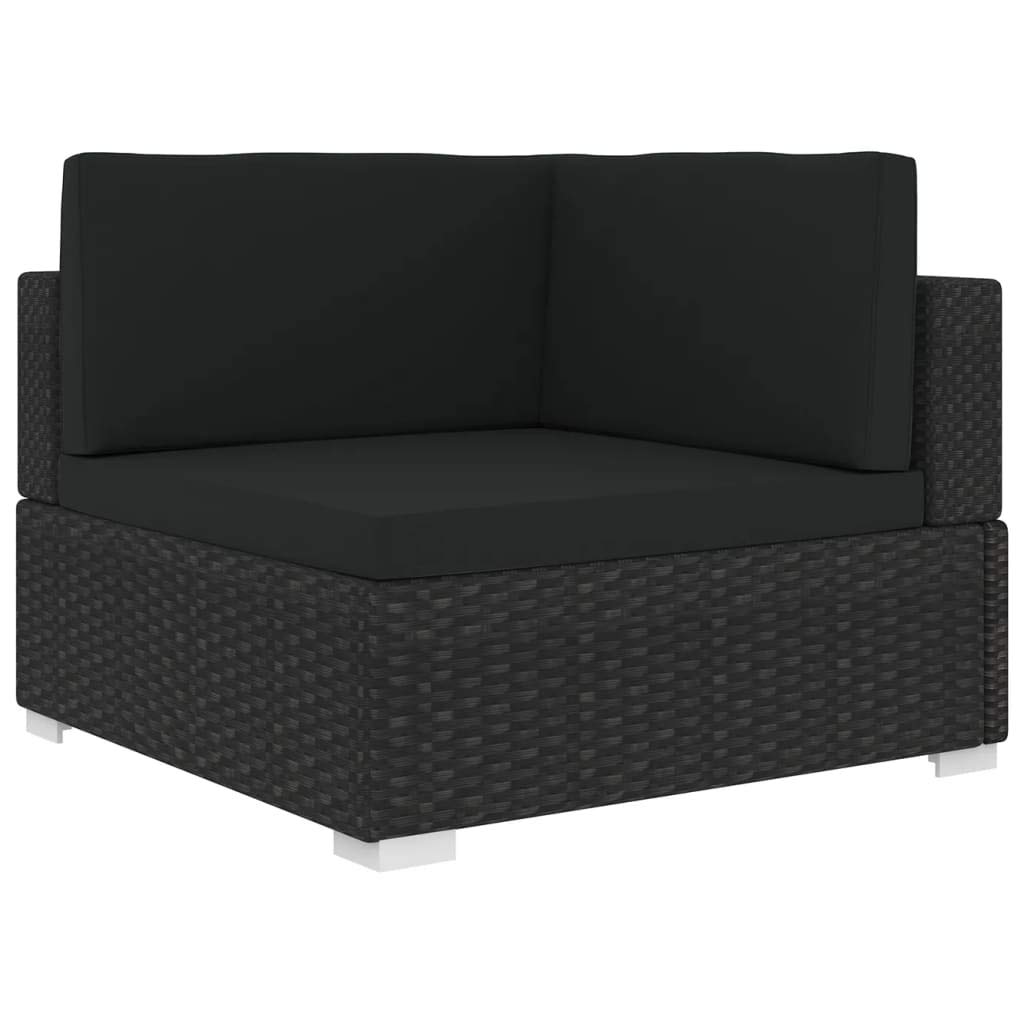 FAMIROSA Black Poly Rattan Sectional Corner Sofa with Cushions - Outdoor Patio Furniture for Garden, Balcony, and Poolside Relaxation