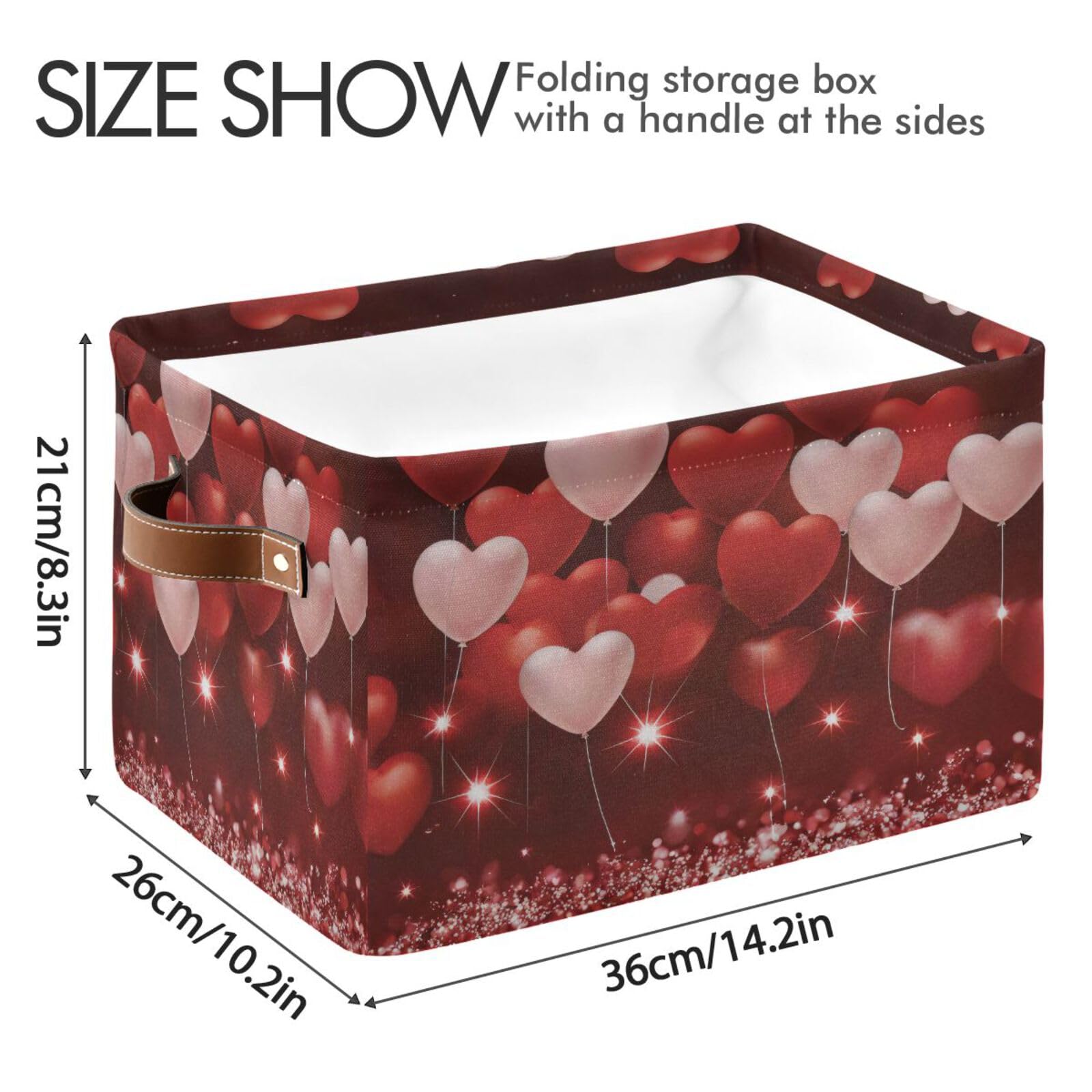 2-Pack Valentine's Day Heart Balloon Fabric Storage Bins with Handles - Closet Organizer Baskets for Clothes, Toys & Home Decor - Perfect for Bedroom, Nursery & Gift Giving