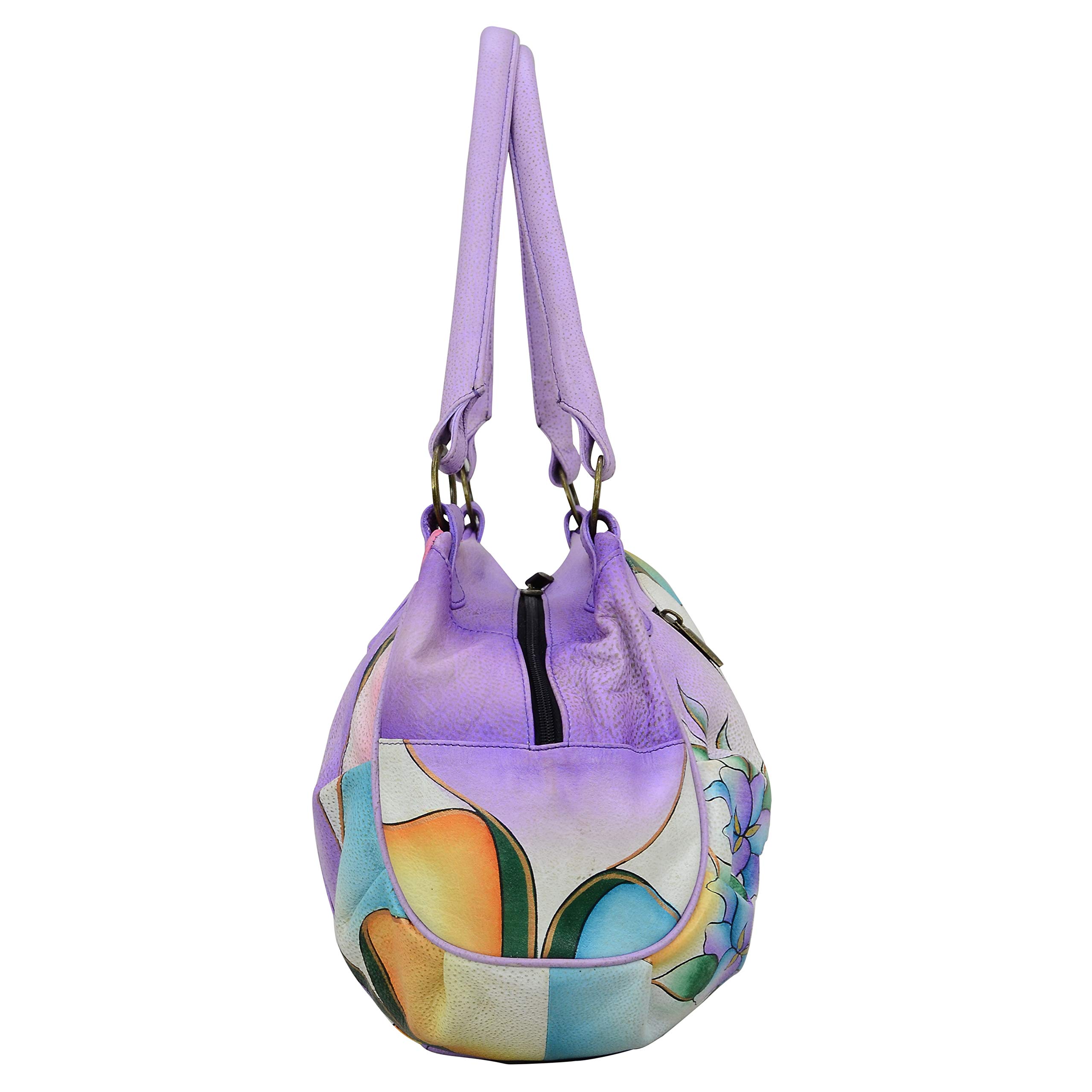 Anna by Anuschka Women's Genuine Leather Satchel Handbag with Ruched Design & Dragonfly Glass Painting - Perfect for Work, Travel and Everyday Use (One Size US)