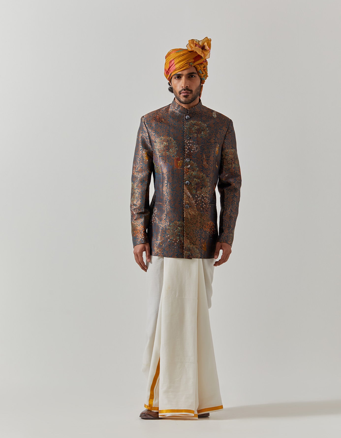 Bandhgala Silk Brocade Teal Golfer Jacket for Men | Elegant Indian Wedding Sherwani | Perfect for Weddings, Festivals & Special Occasions