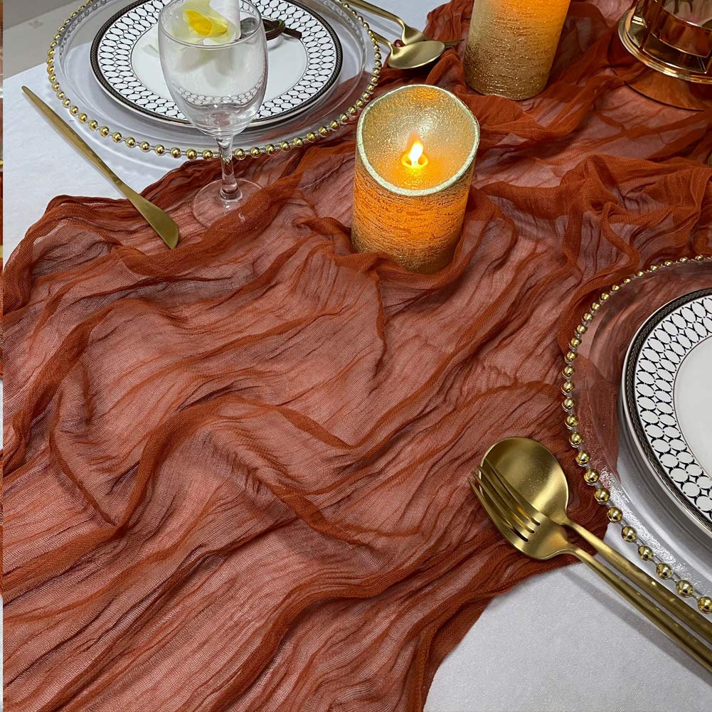 EHLDekol Cheesecloth Gauze Table Runner - 14ft Terracotta Wedding Decor, Arch Draping & Event Centerpiece for Bridal Showers, Parties & Boho Home Decor