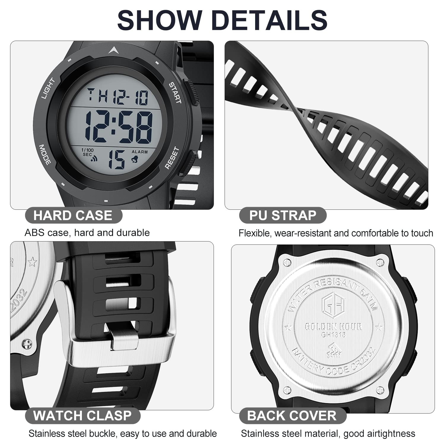 Waterproof Digital Sports Watch for Men - Wide Screen, Easy to Read, Military Style with Rubber Strap - Perfect for Running, Swimming & Outdoor Adventures