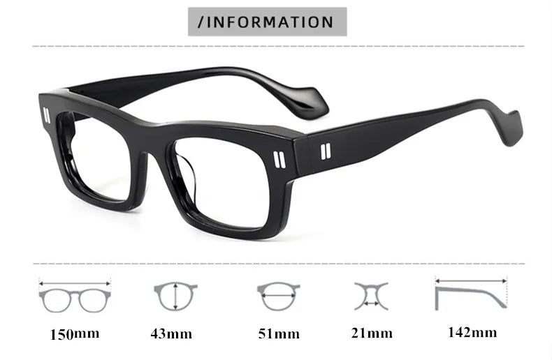 Stylish Black Unisex Square Acetate Eyeglasses Frame L2037 - Trendy Full Rim Glasses for Men & Women, Perfect for Reading, Work, and Fashion Accessories