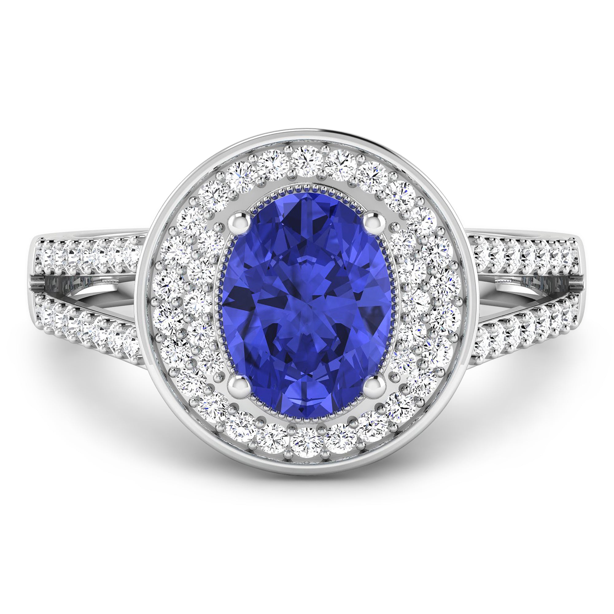 Exquisite Genuine Tanzanite Diamond Halo Ring | 14K White Gold | Elegant Engagement & Wedding Jewelry | Perfect for Anniversary Gifts & Special Occasions