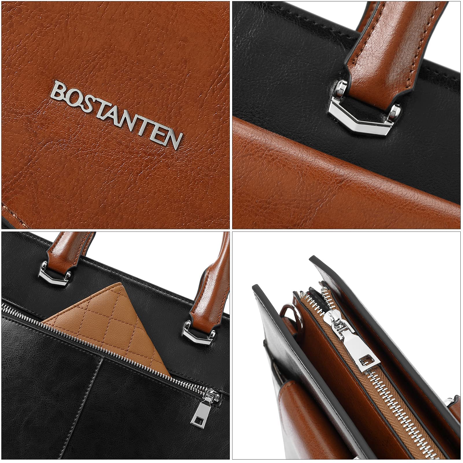 BOSTANTEN Women's Genuine Leather Laptop Briefcase Tote Bag - 15.6 Inch Work Bag for Business Office & Travel (Beige) | Professional Business Handbag for Women | Perfect for Commuting, Meetings & Business Trips