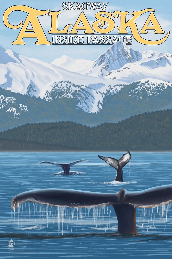 Skagway Alaska Inside Passage Whale View Wall Art Poster - 12x18 Inches Framed Canvas Print for Living Room, Bedroom & Office Decor - Perfect Gift for Nature Lovers
