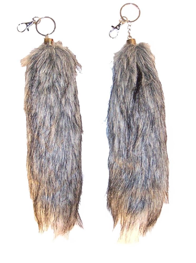 Stylish Faux Grey Fox Tail Keychain with White Tip - Perfect for Backpacks, Handbags & DIY Accessories