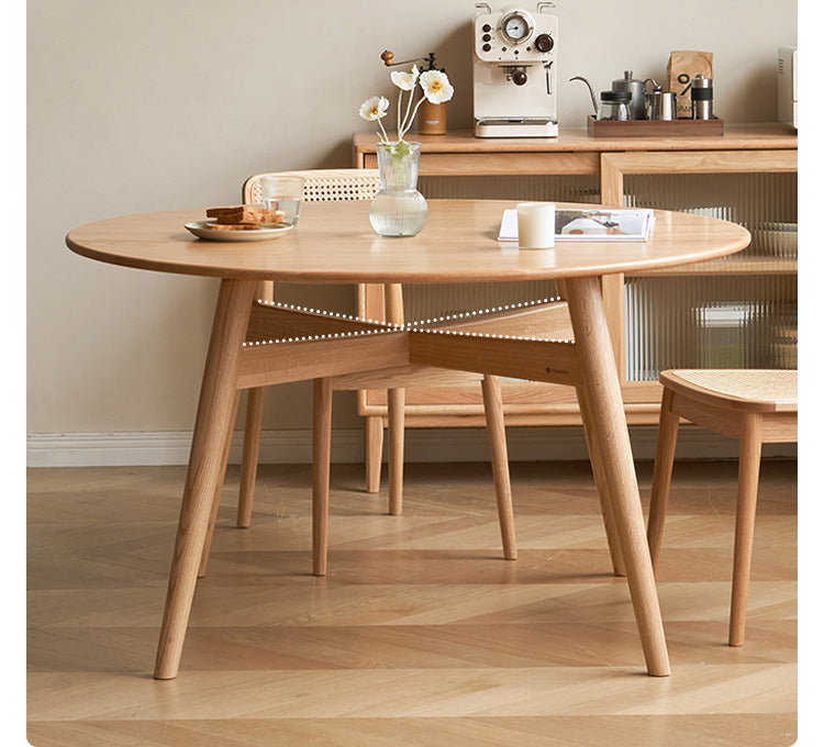 Solid Oak Wood Round Dining Table - Natural Finish, Durable & Stylish for Kitchen, Dining Room, or Outdoor Patio Use