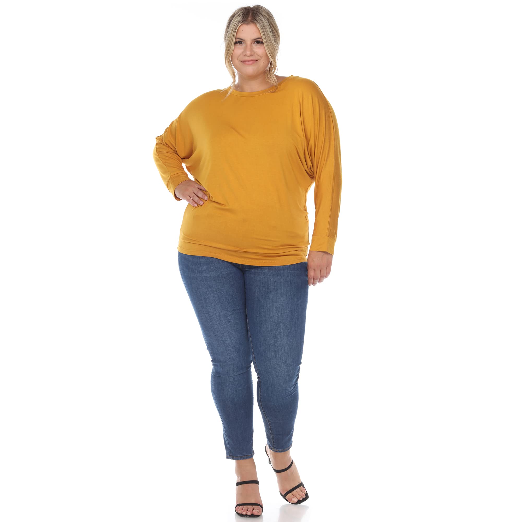 Plus Size Women's Dolman Sleeve Boat Neck T-Shirt - White Mark Casual Blouse for Work, Date Night & Everyday Wear