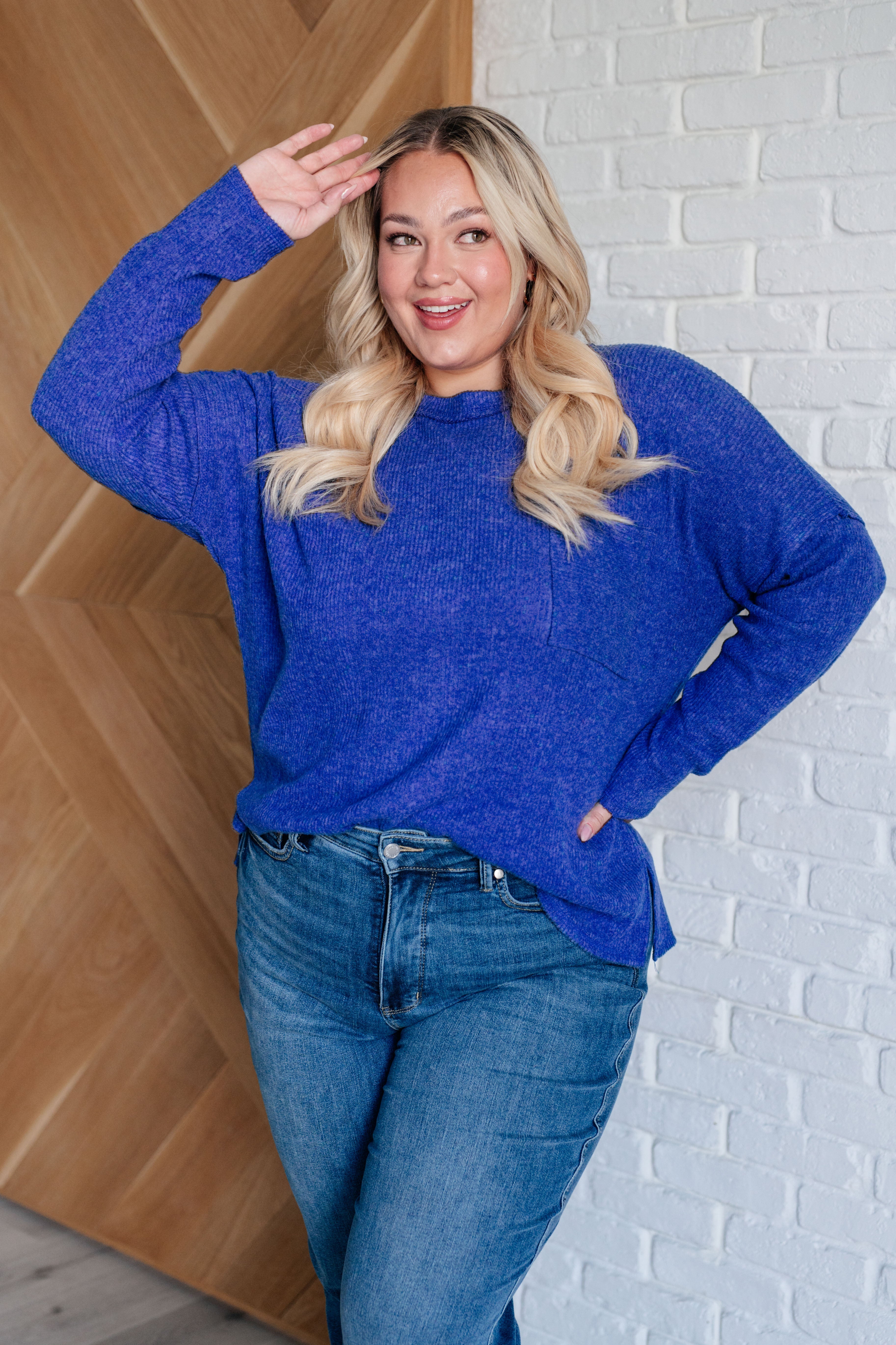 Casual Tuesday Ribbed Knit Sweater - Bright Blue Crewneck Pullover | Cozy Winter Wear, Office Outfit & Weekend Style