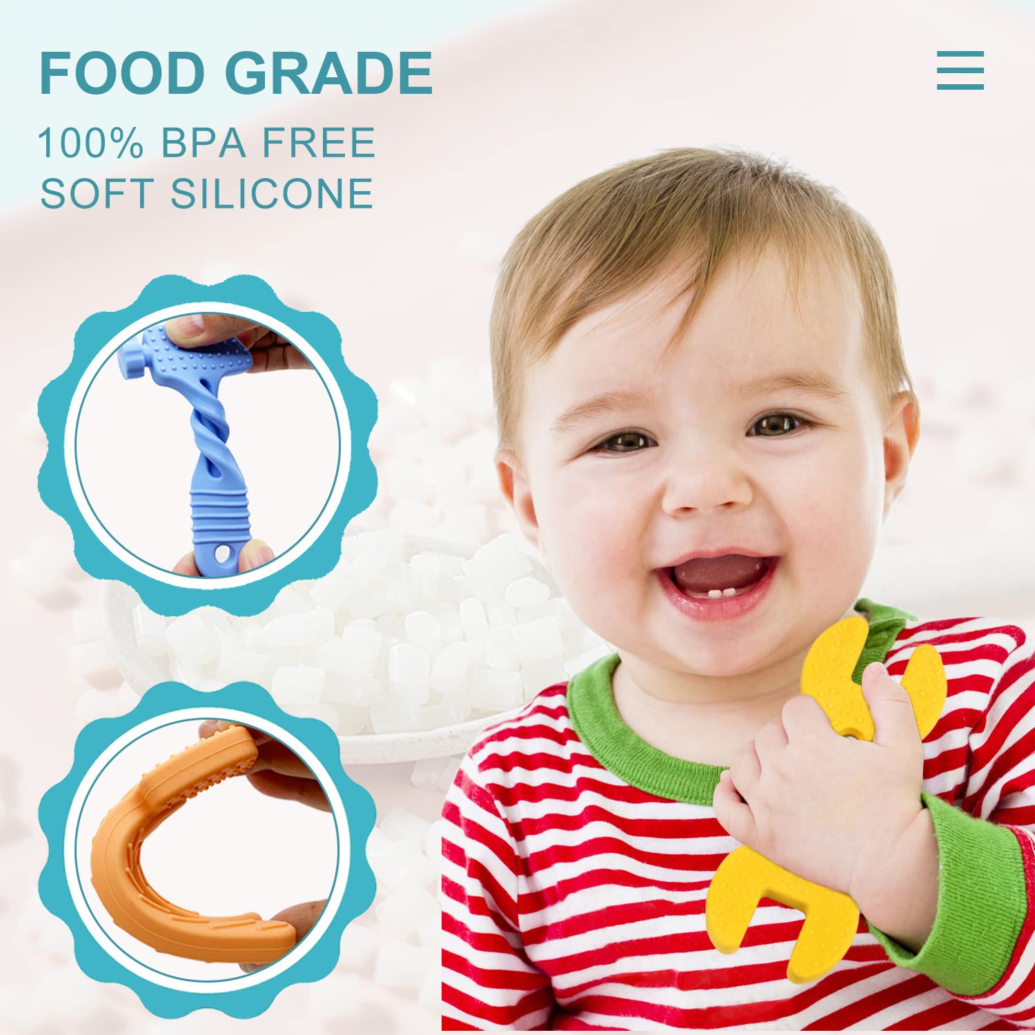 Best Silicone Teething Toys for Babies 3-12 Months - Safe Chew Toys for Teething Relief | Hammer, Wrench & Pliers Shaped Teethers for Boys & Girls | Perfect for Soothing Sore Gums at Home or On-the-Go