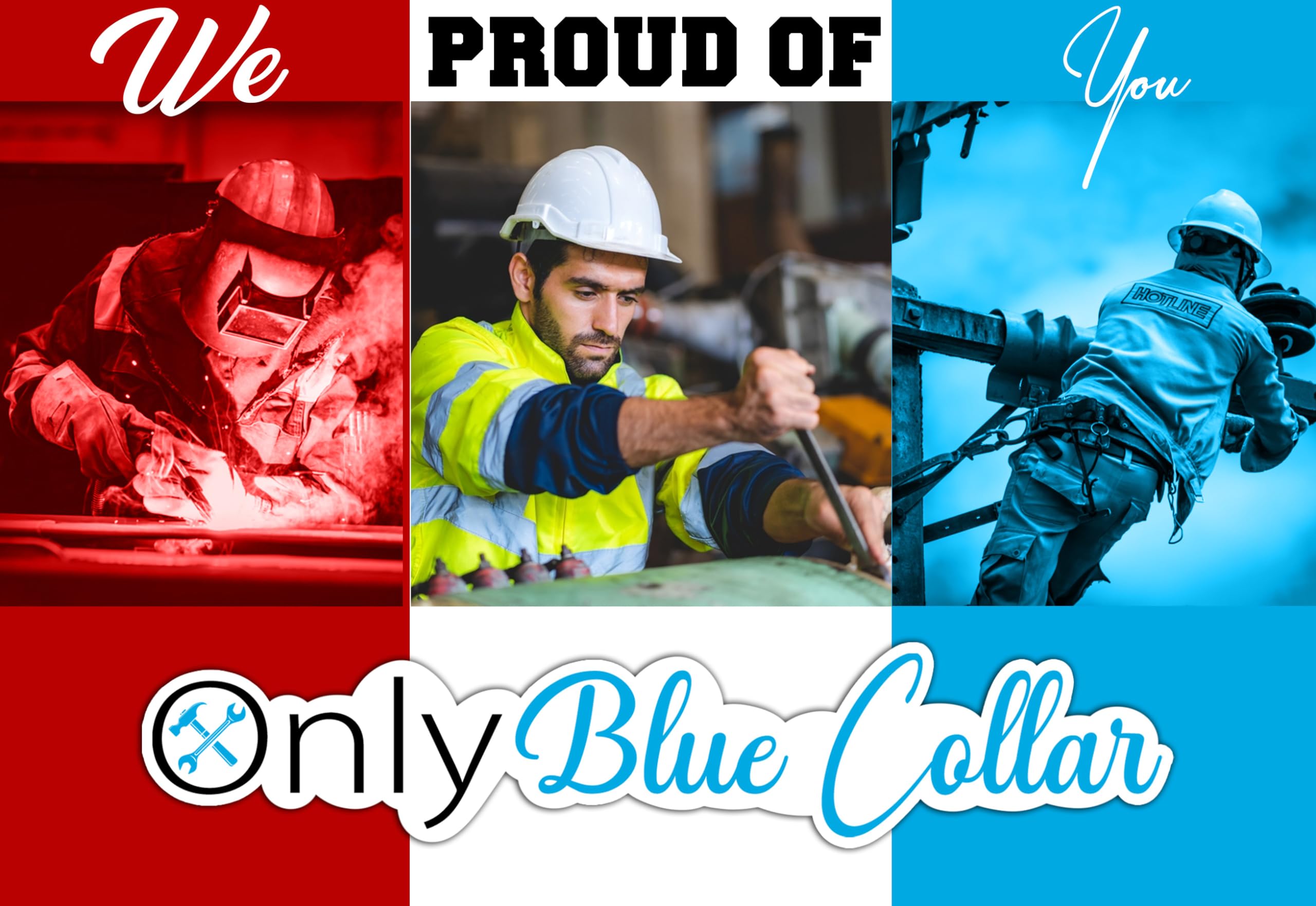 (3PCS) Blue Collar Sticker - Welder Welding Construction Lineman Hard Hat Vinyl Decal - Waterproof Durable for Toolbox, Helmet, Water Bottle, Tumbler, Phone Case, Cars, Laptops - Perfect Gifts for Adults (2 Inches) - Great for Construction Workers, DIY Enthusiasts & Blue Collar Appreciation Gifts