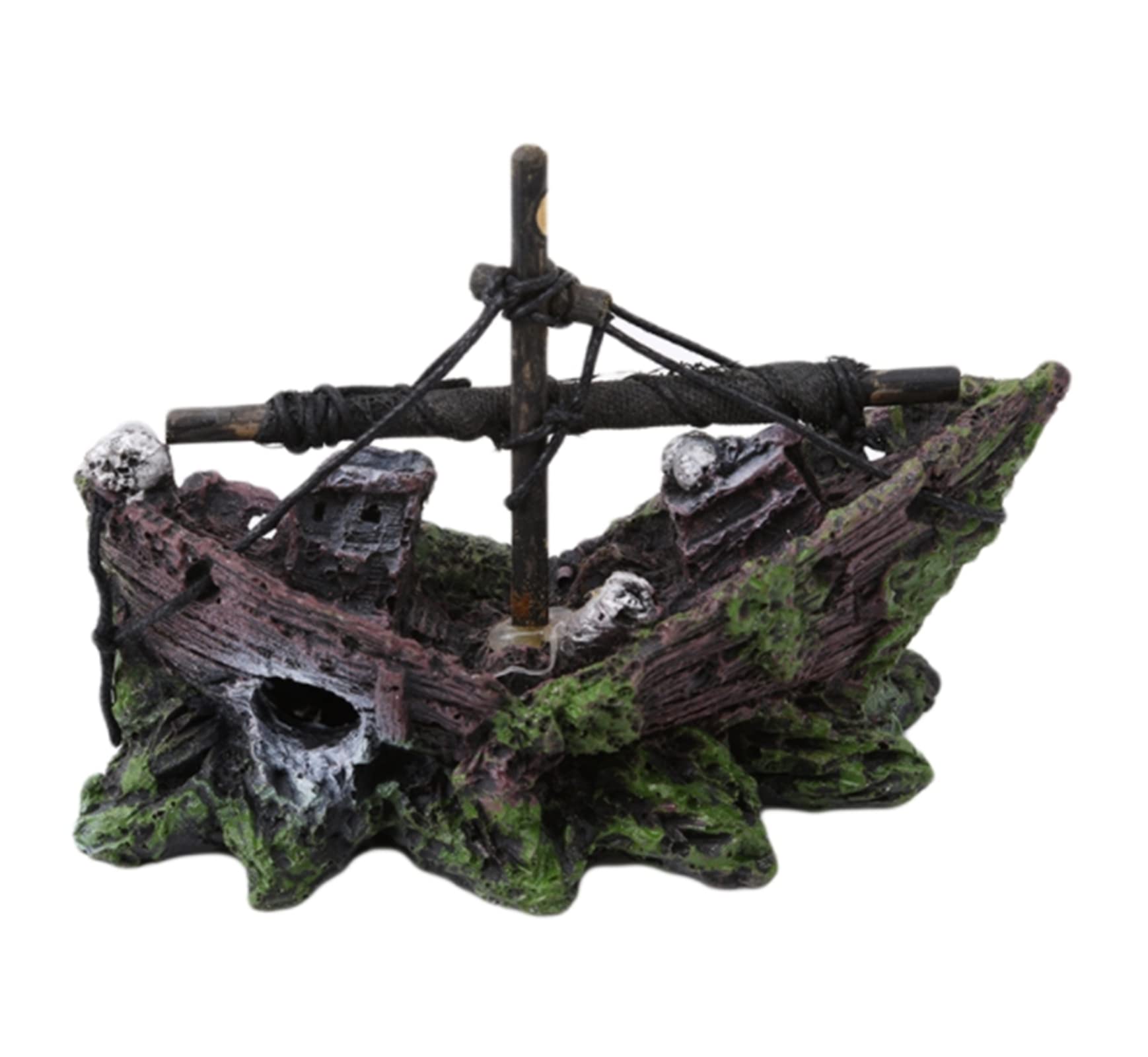 PakyKai Aquarium Boat Ornament - Resin Shipwreck Decoration for Fish Tank, Betta Fish Wooden Boat Accessories - Perfect for Underwater Landscape & Aquascaping Scenes
