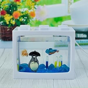 Mini USB Rechargeable LED Aquarium Tank - Small Betta Fish Bowl with Multifunctional Light, Reptile Feeding Box & Home Decor | Perfect for Desktop Decor, Office Stress Relief, Kids Educational Toy & Pet Habitat (Black)