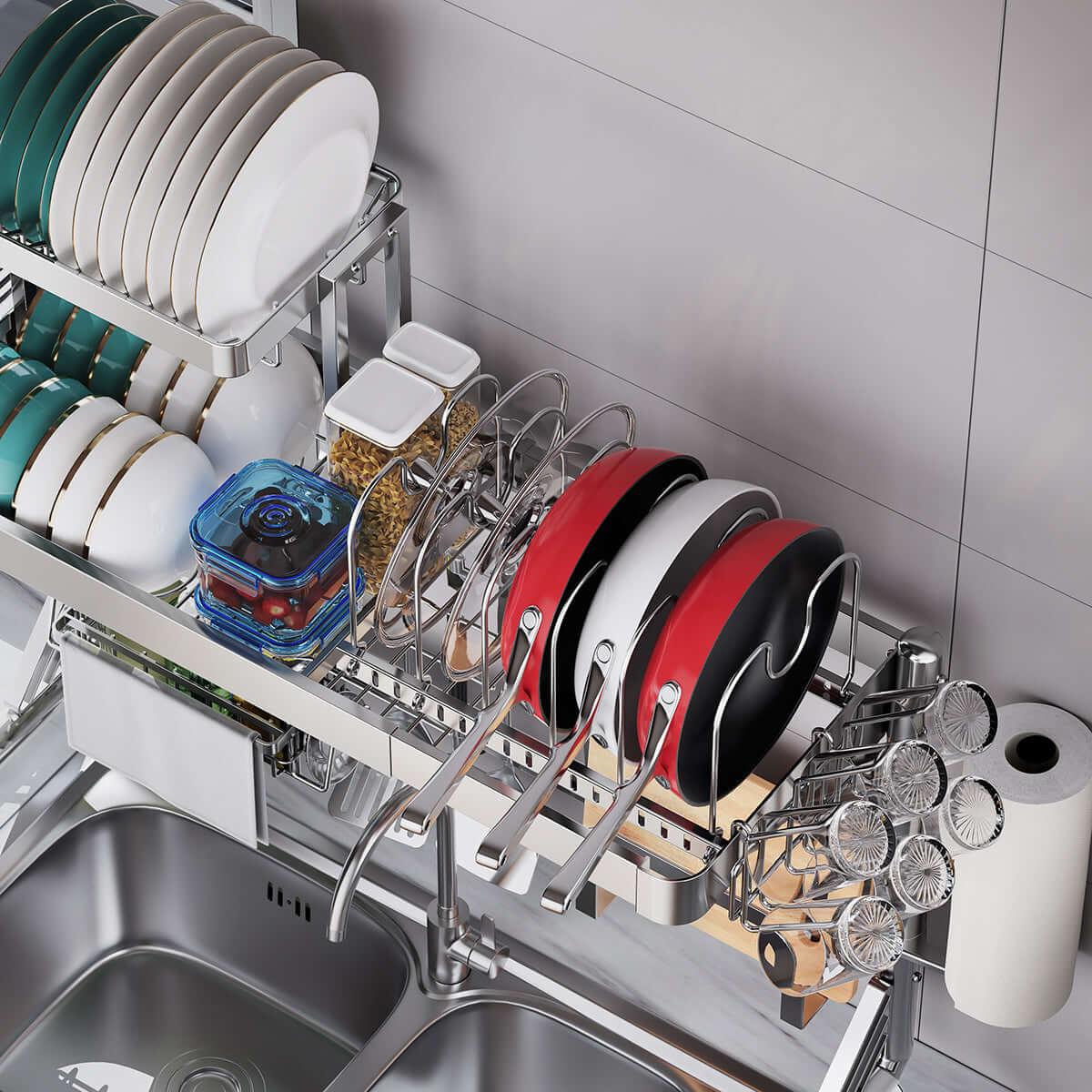 Large Over Sink Dish Drying Rack & Multi-Function Organizer Shelf - Space Saving Kitchen Storage for Utensils & Bowls | Quick Drying Solution for Small Kitchens & RV Living