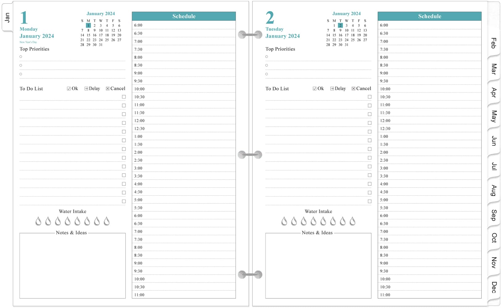 2025 Daily & Monthly Planner Refill Pages - One Page Per Day with Prioritized To-Do List, Notes & Appointment Schedule | 3-Hole Punched for Binders | January-December 2025 | Folio Size 8.5