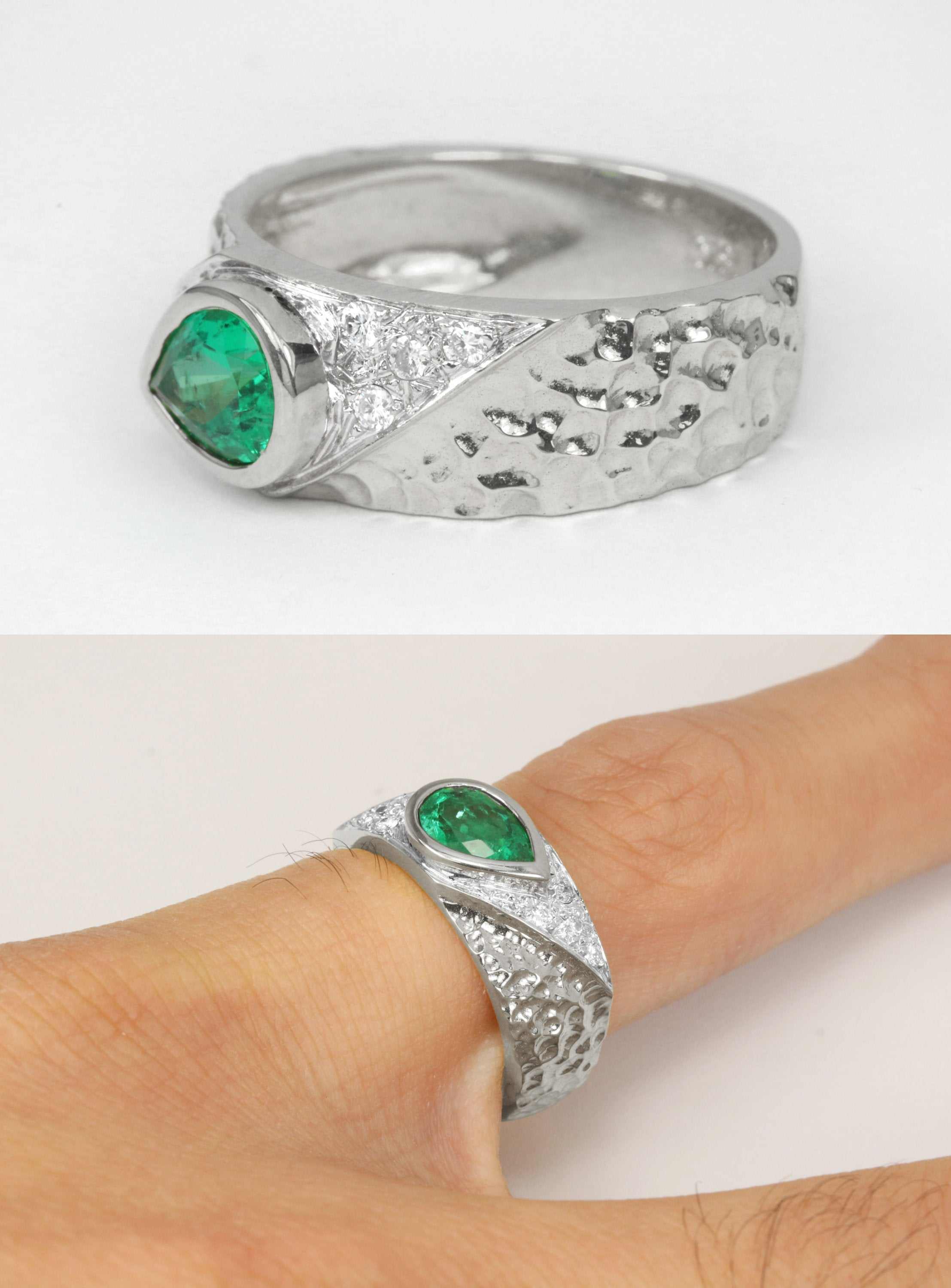1.10tcw Vivid Green Tear Drop Emerald & Diamond Bezel Ring in 18K Gold - Elegant Jewelry for Weddings, Anniversaries & Special Occasions
