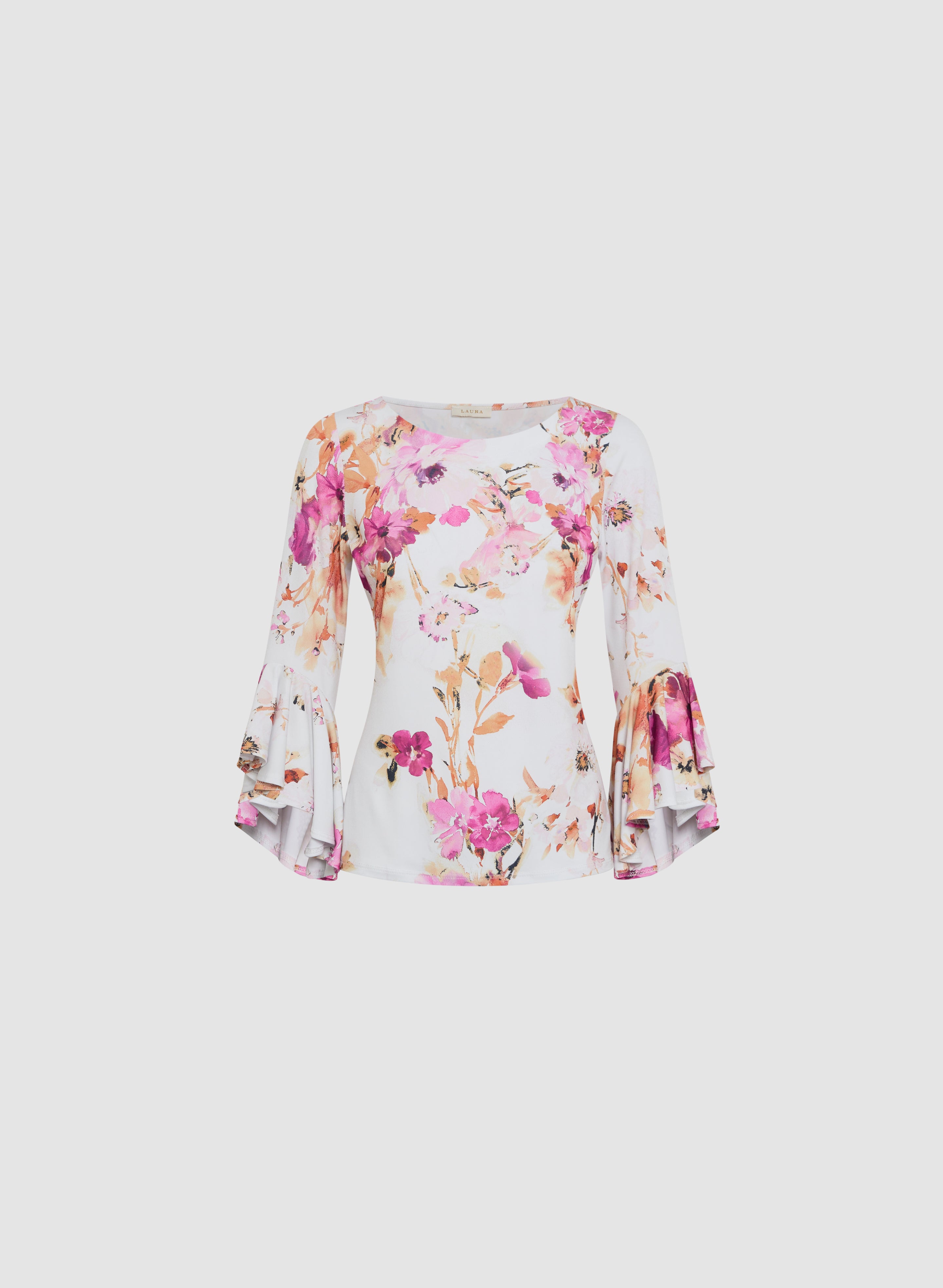 Floral Bell Sleeve Blouse for Women - Elegant Flowy Boho Tunic Top with Ruffle Details | Perfect for Spring, Summer, Date Night & Special Occasions