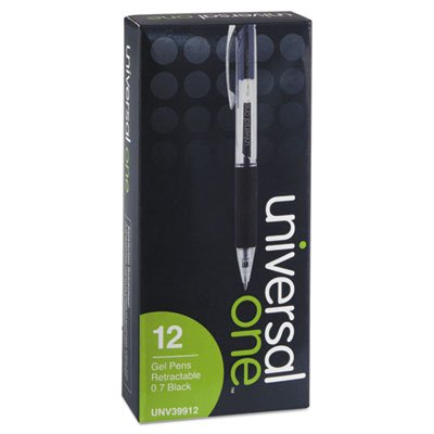Universal One Comfort Grip Clear Retractable Gel Ink Roller Ball Pen - Black Ink, 0.7mm Tip, Pack of 12 - Smooth Writing for Office, School & Everyday Use