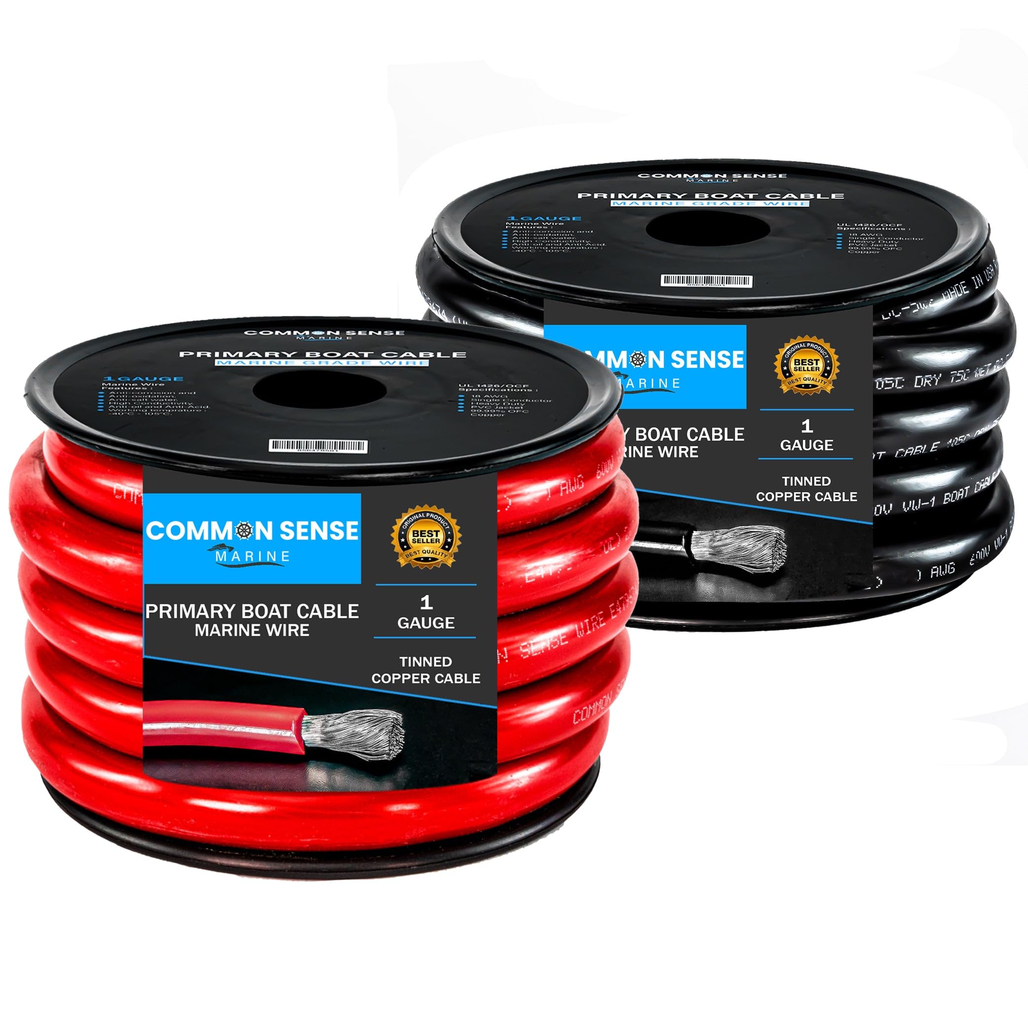 1 AWG Marine Grade Tinned Oxygen-Free Copper Boat Cable - 13 ft UL 1426 Standard PVC Wire for Boats, Automotive, Speakers, RV & Trailers | Perfect for Marine Electrical Systems, Car Audio Installations & Off-Grid Power Solutions