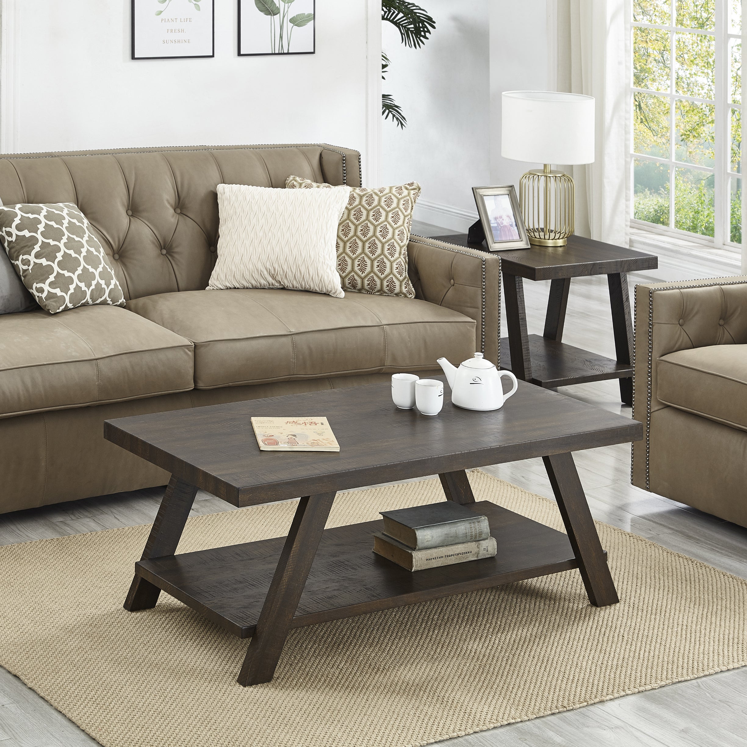 Roundhill Furniture Athens Contemporary 3-Piece Coffee Table Set with Storage - Modern Living Room Furniture for Small Spaces, Home Decor & Organization