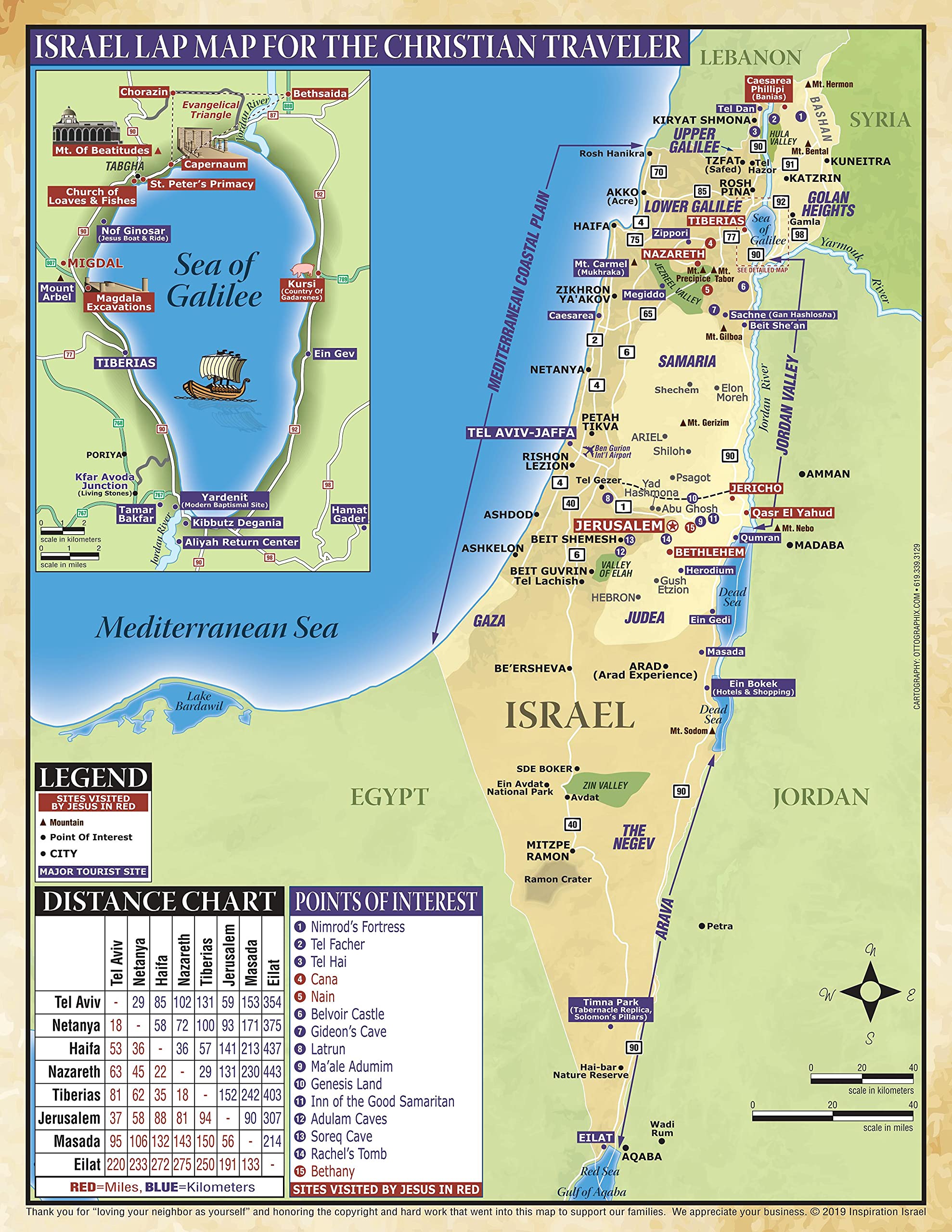 Israel Lap Map for Christian Travelers - 5-Pack Double-Sided Travel Maps | 8.5x11 Inch Waterproof Bible Land Maps on 100lb Gloss Cardstock | Perfect for Holy Land Tours, Bible Study & Travel Planning