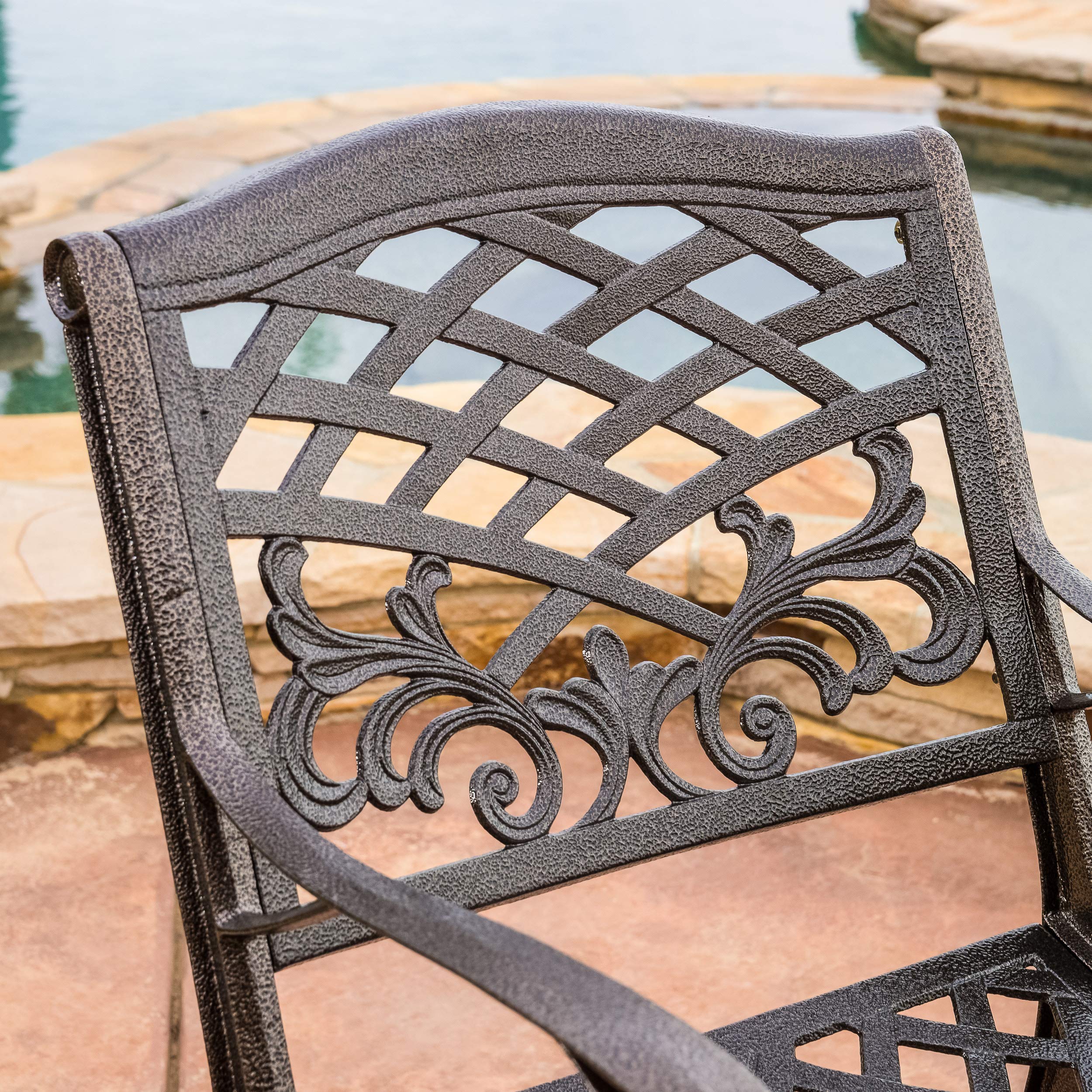 Christopher Knight Home Sarasota Outdoor Cast Aluminum Chairs - 2-Piece Set in Hammered Bronze | Patio, Garden & Poolside Seating Furniture for Backyard & Outdoor Living Spaces
