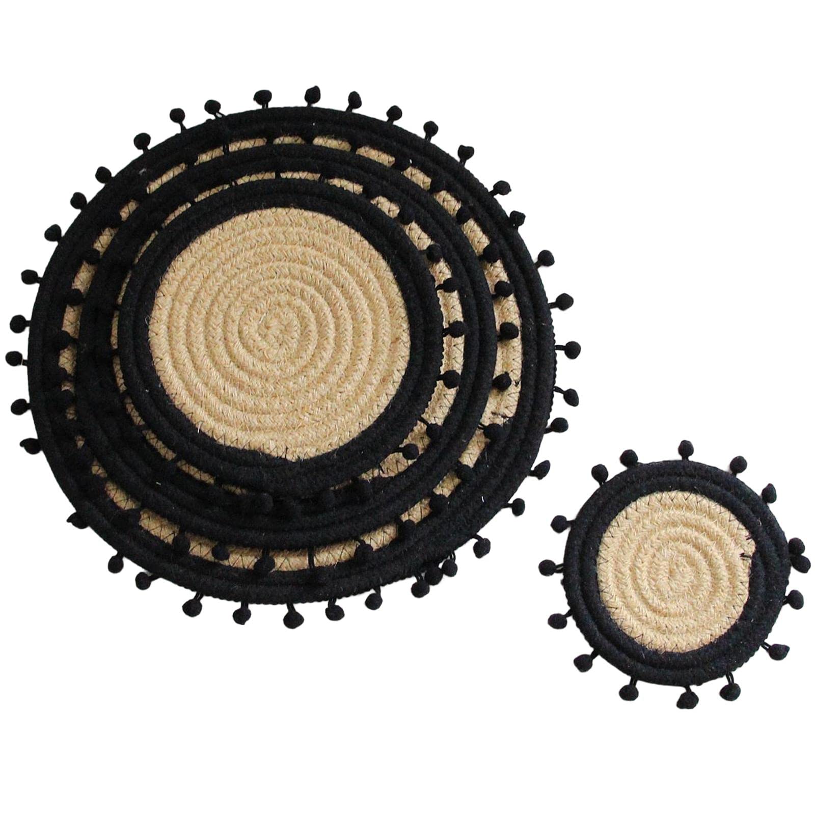 MagiDeal Heat Resistant Round Placemat - Nordic Style Woven Coaster & Pot Holder - Insulation Pad for Hot Dishes - Perfect for Holiday Decor, Wedding Table Settings & Home Photography Props (Black)