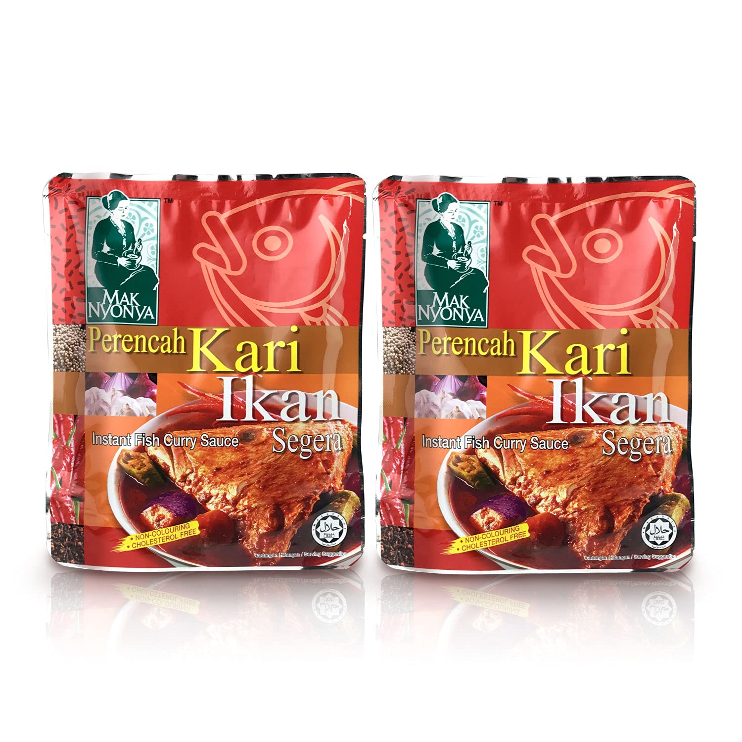 Authentic Mak Nyonya Instant Fish Curry Sauce - Hot & Spicy Asian Cooking Paste | Cholesterol Free, Trans Fat Free, No Food Coloring | Ready to Cook Malaysian Curry | Pack of 2 (7oz Each) - Perfect for Quick Meals, Seafood Dishes & Asian Cuisine