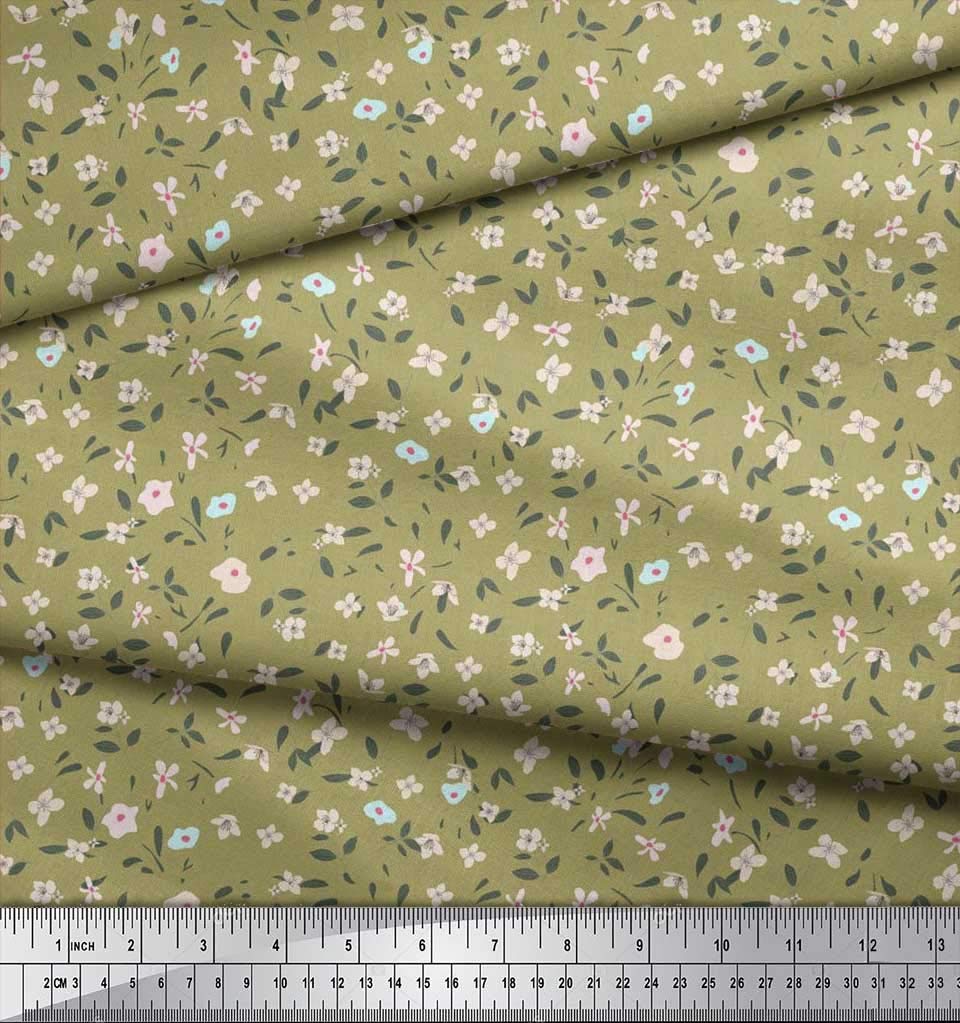 Soimoi Moss Georgette Brown Fabric by The Yard - 42 Inch Wide Printed Floral Leaves Design - Lightweight Flowy Fabric for Dresses, Blouses & DIY Fashion Projects