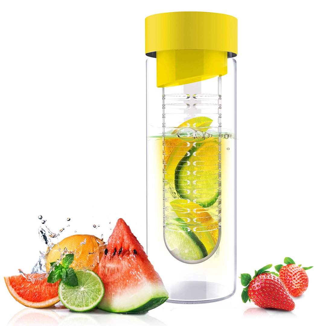 Asobu 20-Ounce Glass Water Bottle with Fruit Infuser - BPA Free, Leak Proof, Reusable Water Container for Gym, Hiking & Office - Yellow