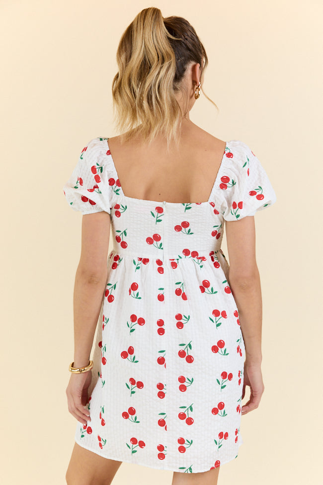 One Day At A Time Cherry Print Mini Dress - Floral Summer Dress for Women | Perfect for Beach Vacation, Date Night & Casual Outings