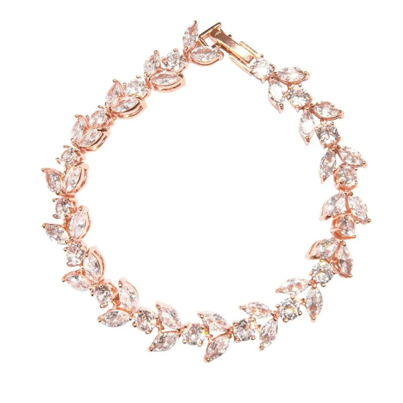 Rose Gold Crystal Wedding Bracelet for Women - Elegant Bridal Jewelry Gift for Bride, Bridesmaid & Anniversary - Perfect for Weddings, Engagements & Special Occasions