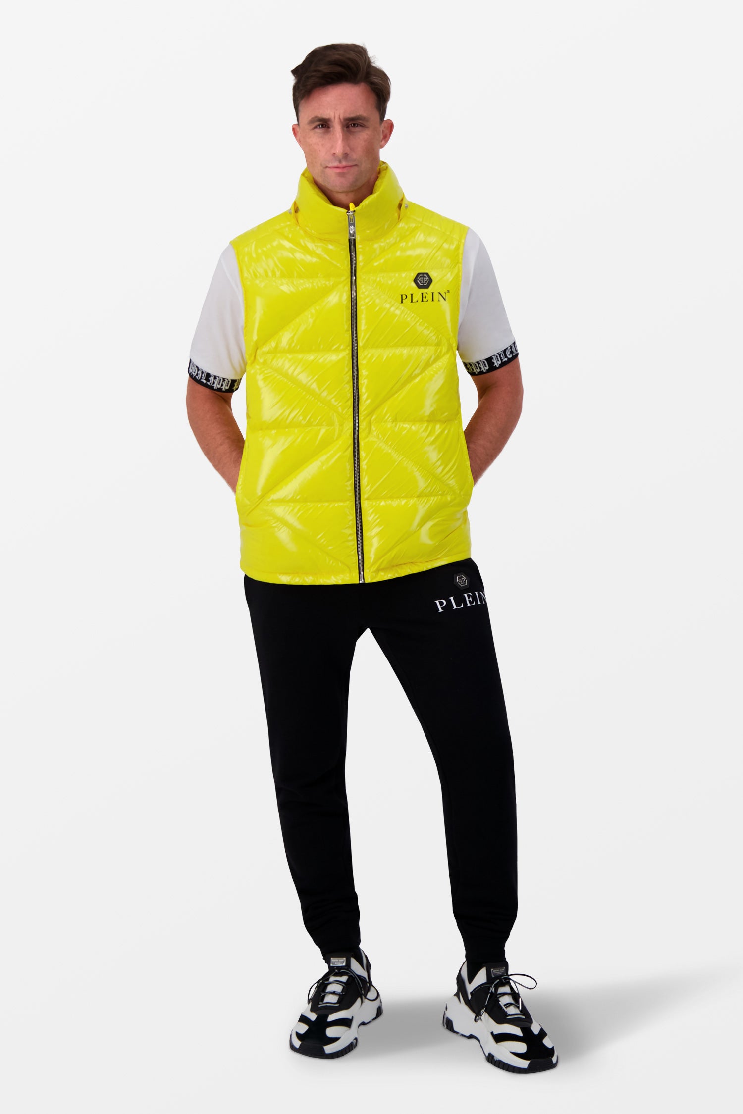 Philipp Plein Women's Yellow Sleeveless Quilted Down Jacket with Hexagon Pattern - Stylish Winter Outerwear for Casual Wear & Fashion Events