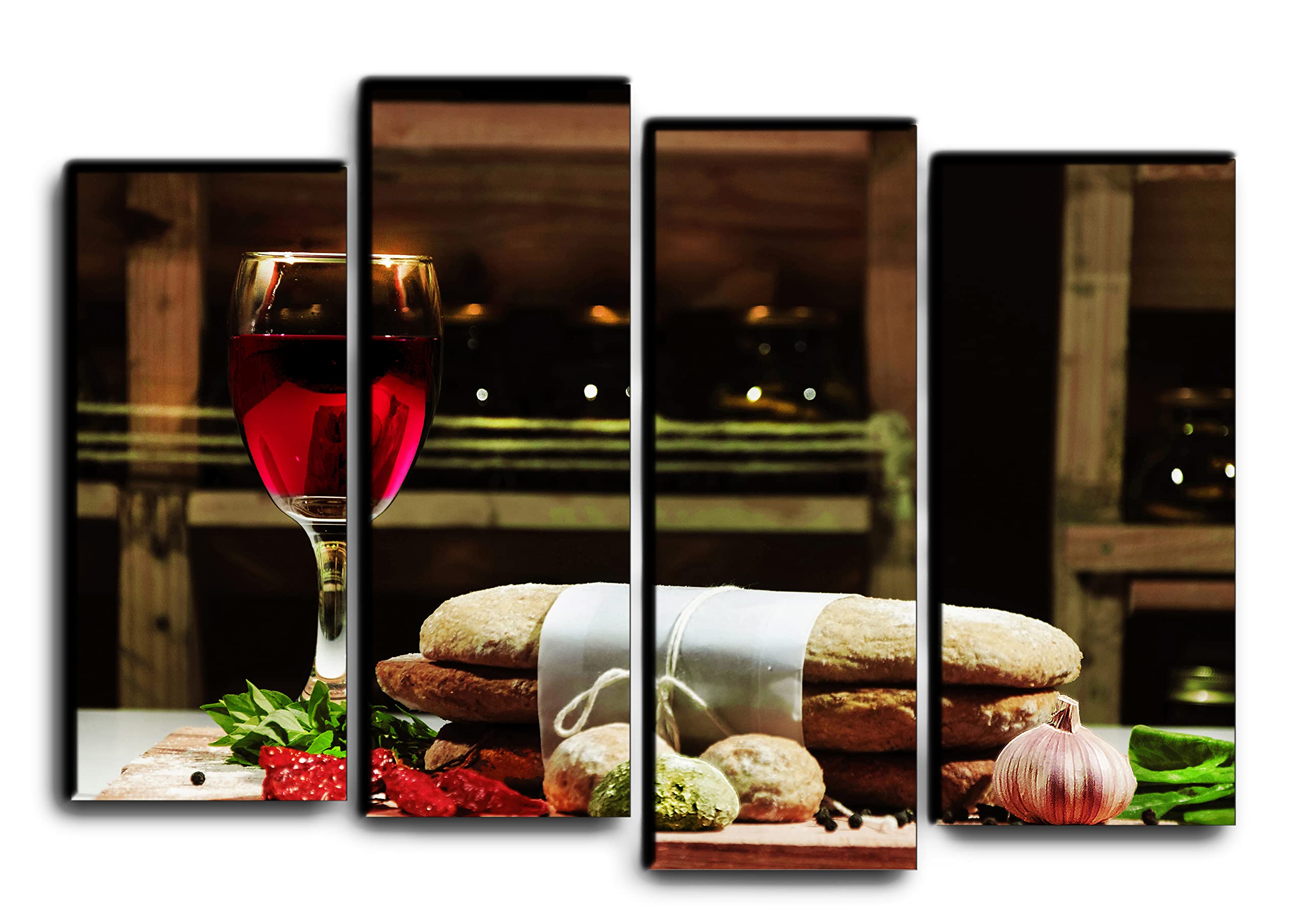 4-Piece Wine & Bakery Themed Canvas Wall Art Set - Kitchen Decor Paintings for Dining Room - Perfect for Home, Restaurant & Cafe Decor