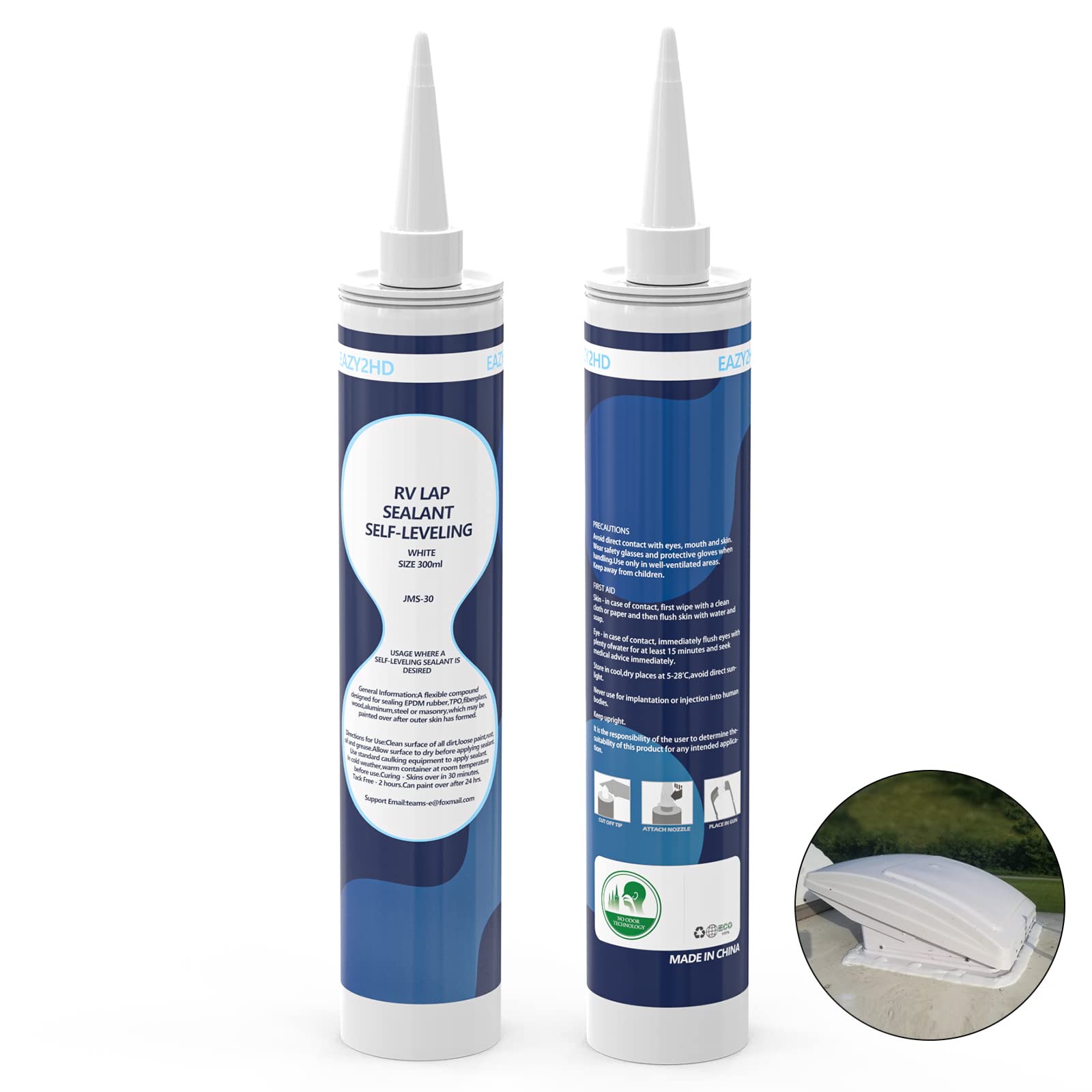 Eazy2hD 2 Pack RV Self-Leveling Lap Sealant for RV Roofs - Waterproof Roof Sealant for Campers, Trailers & RVs - EPDM Rubber Roof Repair & Protection (White) - Perfect for RV Roof Maintenance, Leak Prevention & Weatherproofing