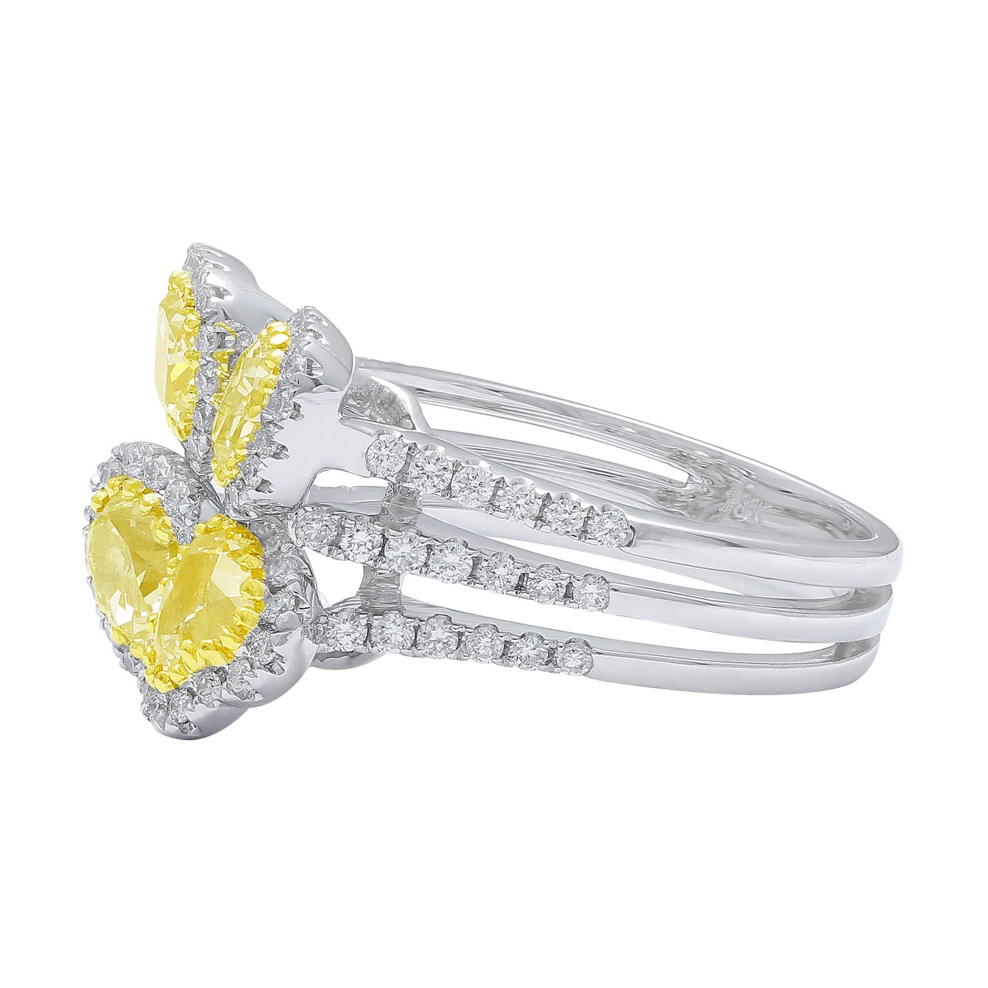 18K White Gold Four Stone Yellow Diamond Ring for Women - Elegant Engagement, Wedding, Anniversary Jewelry Gift