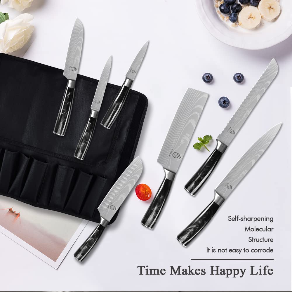 Premium 14-Piece Japanese Knife Set - German Stainless Steel Kitchen Knives by FULLHI - Perfect for Professional Chefs & Home Cooking Enthusiasts