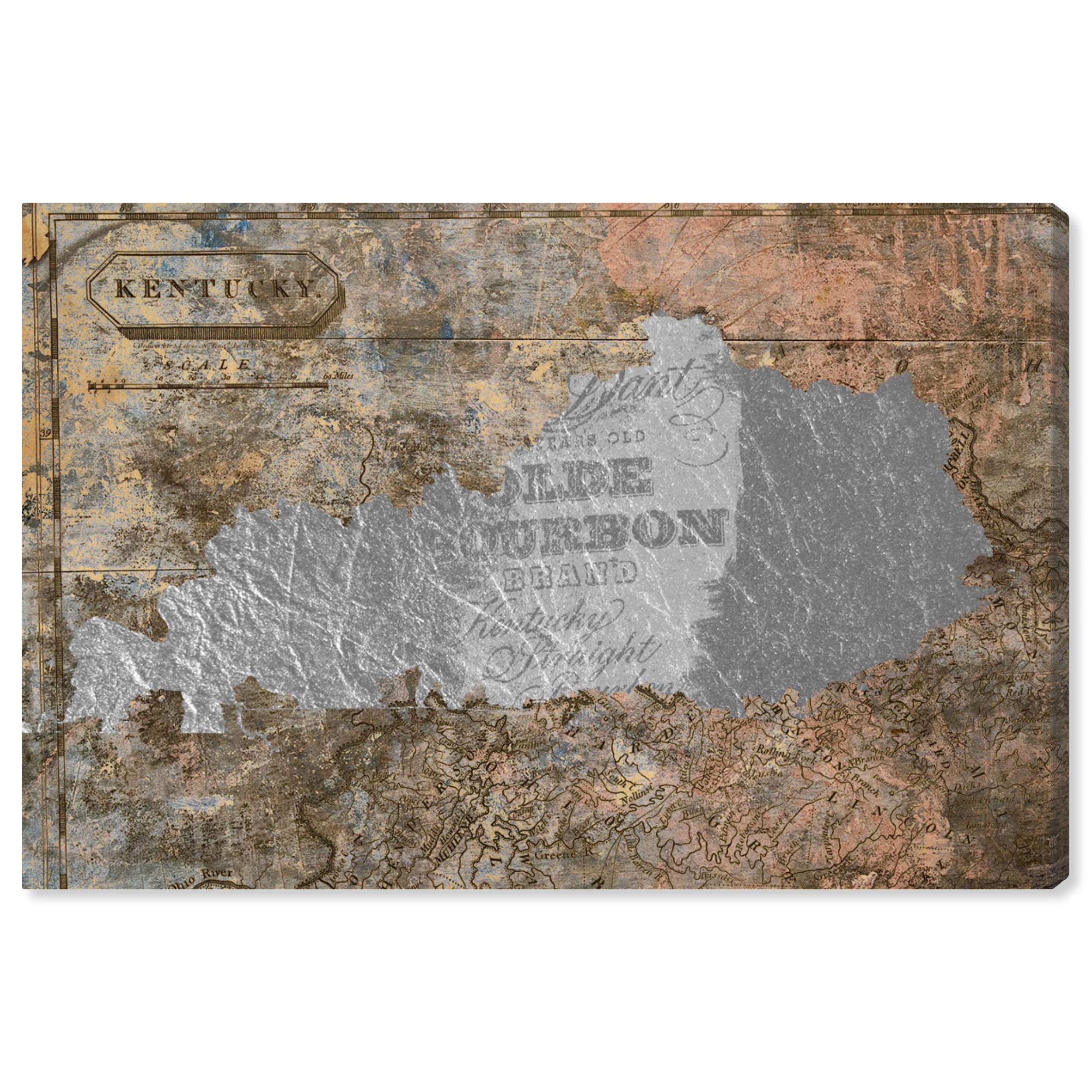 Olde Kentucky Vintage Map Wall Art Canvas Print - 15