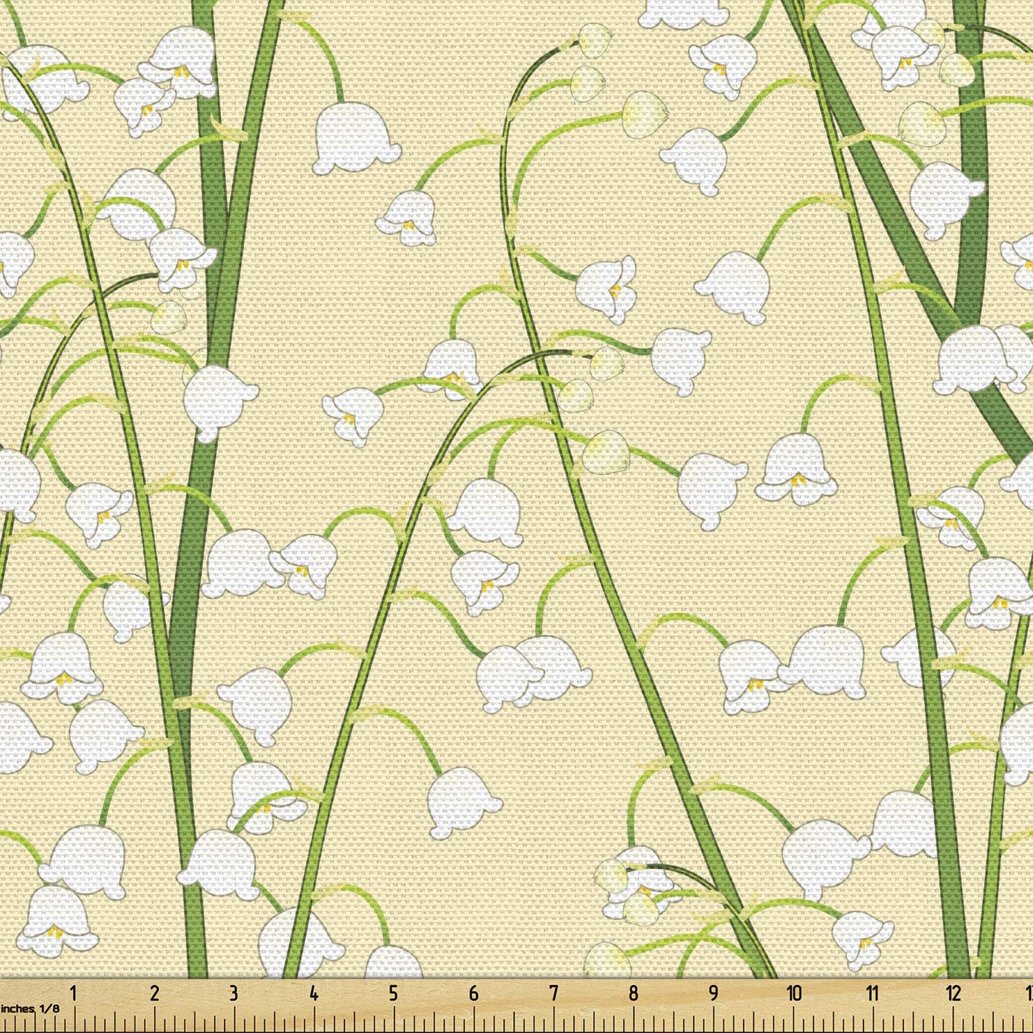 Lunarable Butter Yellow Fabric by The Yard - Spring Lily of The Valley Floral Print - 2 Yards Cream Fern Upholstery Fabric for Sofa, Curtains & Home Decor | Perfect for DIY Projects, Pillow Covers & Table Runners
