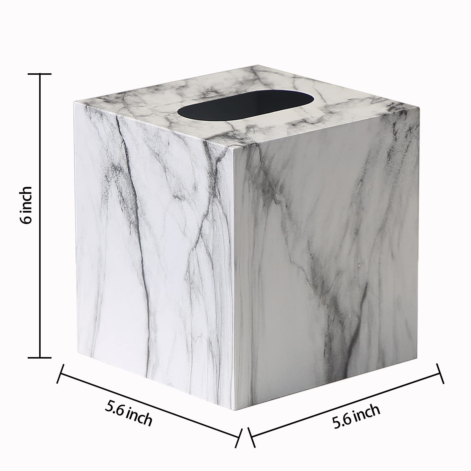 Modern Metal Square Tissue Box Cover - Elegant Marble White Facial Tissue Holder for Bathroom Vanity, Bedroom Dresser, Nightstand & Office Desk | Perfect for Home Decor & Gift Giving