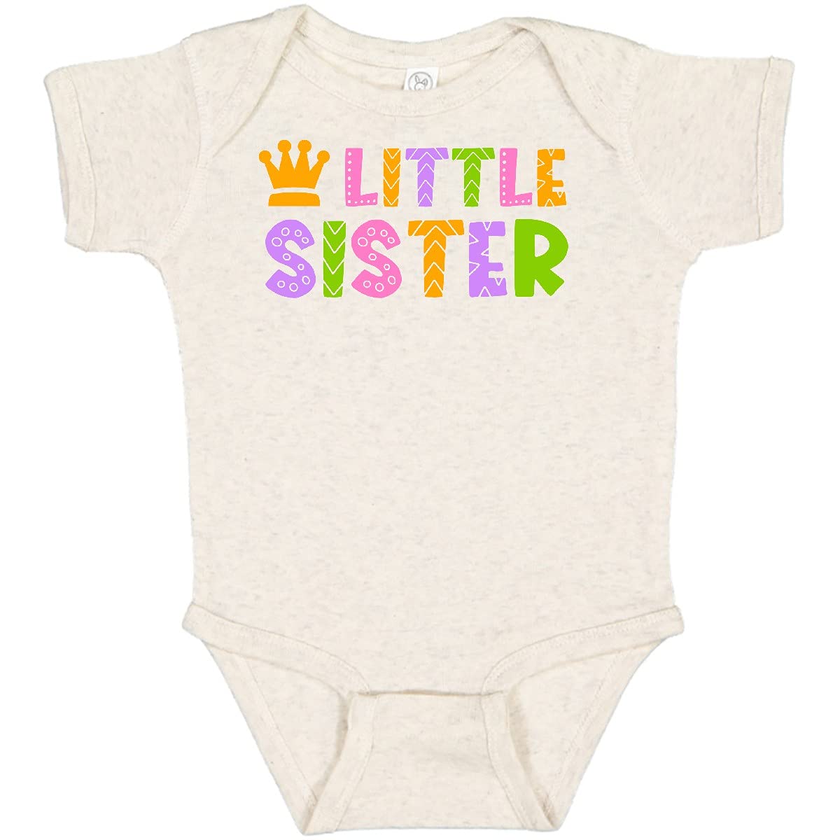 Inktastic Baby Little Sister with Crown Bodysuit - Soft Cotton Onesie for Newborn & Infant Girls - Perfect for Sibling Photos, Birthday Gifts & Family Occasions